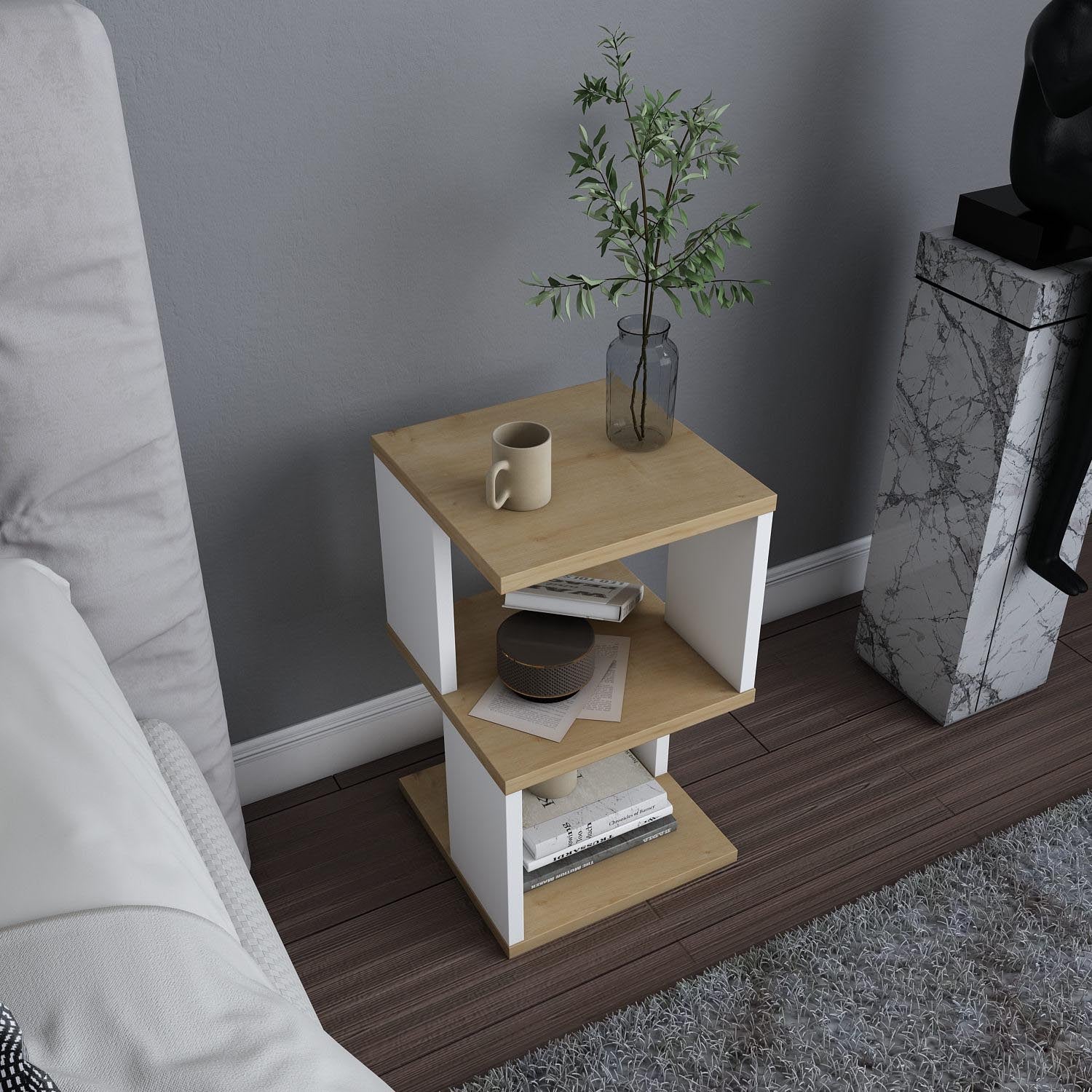 Carter - Oak, White in Eiche Weiss präsentiert im Onlineshop von KAQTU Design AG. Nachttisch ist von Hanah Home