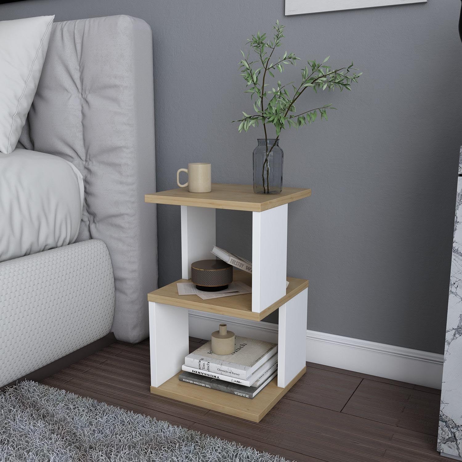Carter - Oak, White in Eiche Weiss präsentiert im Onlineshop von KAQTU Design AG. Nachttisch ist von Hanah Home