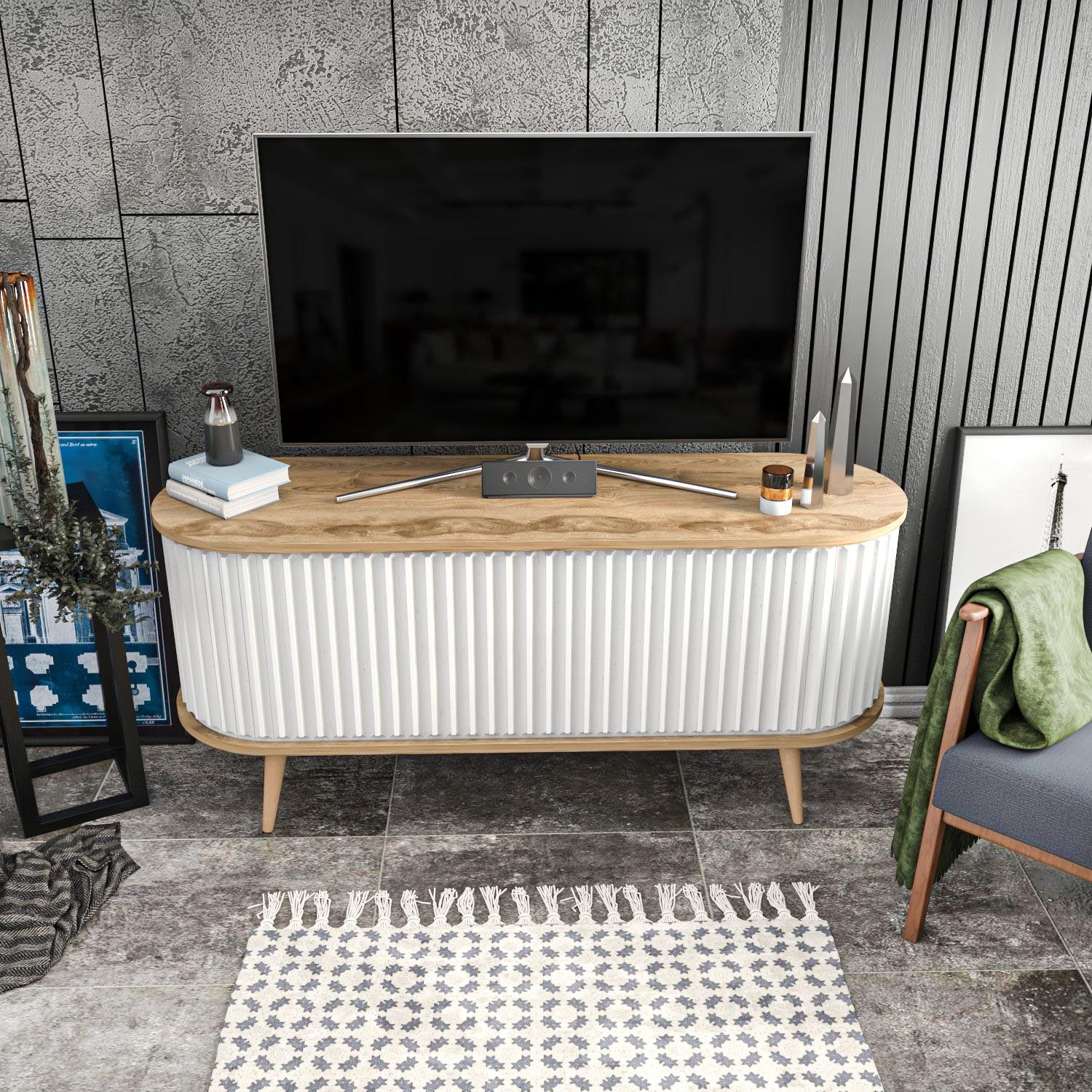 Stor - Oud Oak, White in Oud Eiche Weiss präsentiert im Onlineshop von KAQTU Design AG. Sideboard ist von Hanah Home