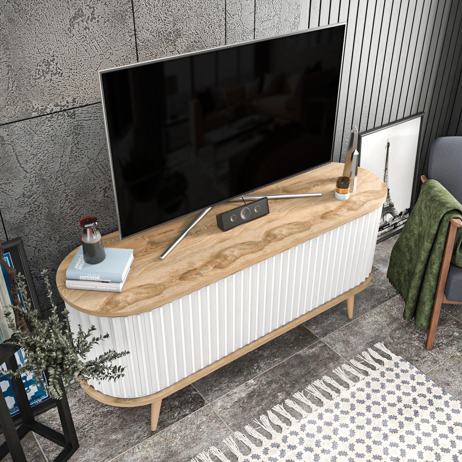 Stor - Oud Oak, White in Oud Eiche Weiss präsentiert im Onlineshop von KAQTU Design AG. Sideboard ist von Hanah Home
