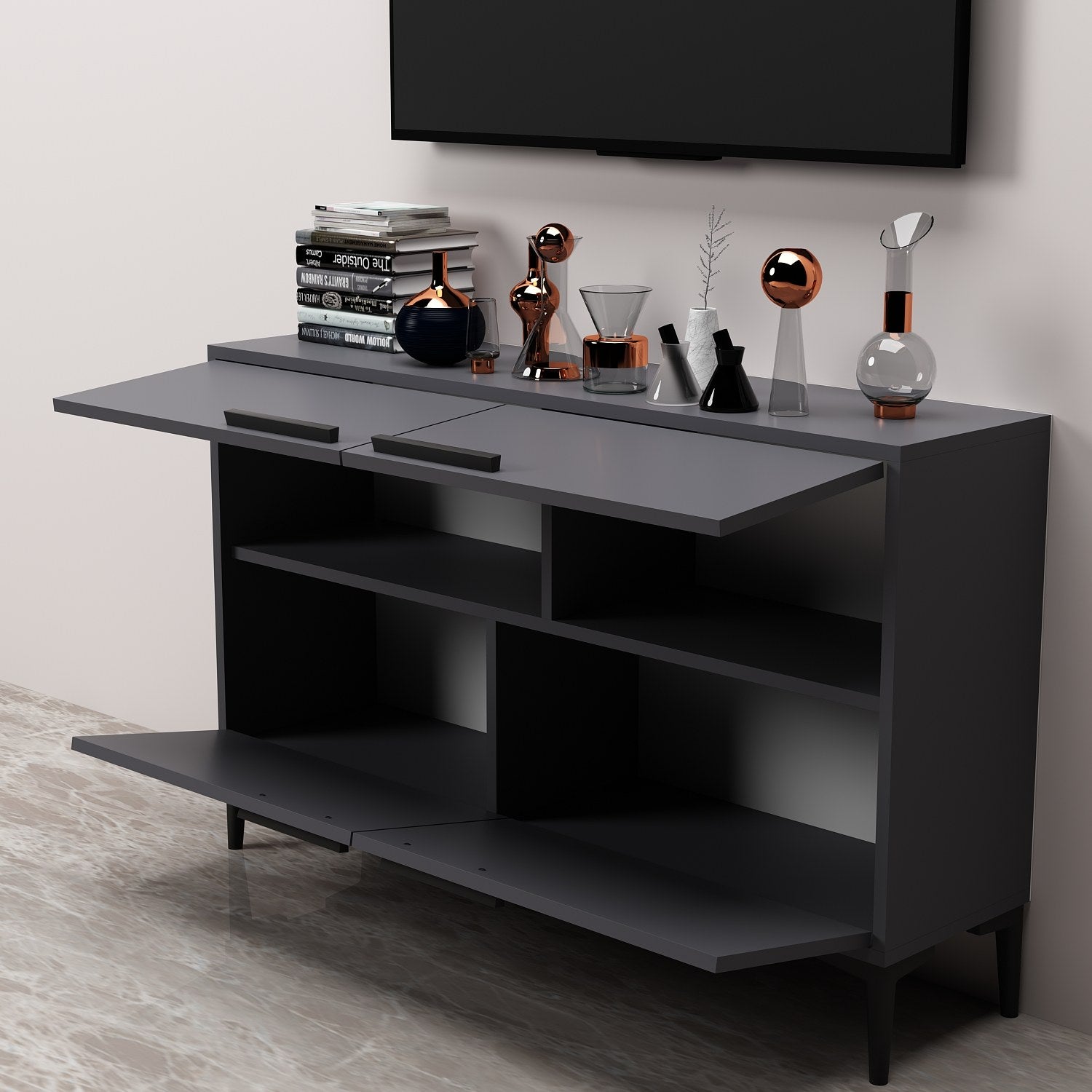 Ctn - Anthracite in Anthrazit präsentiert im Onlineshop von KAQTU Design AG. Sideboard ist von Hanah Home