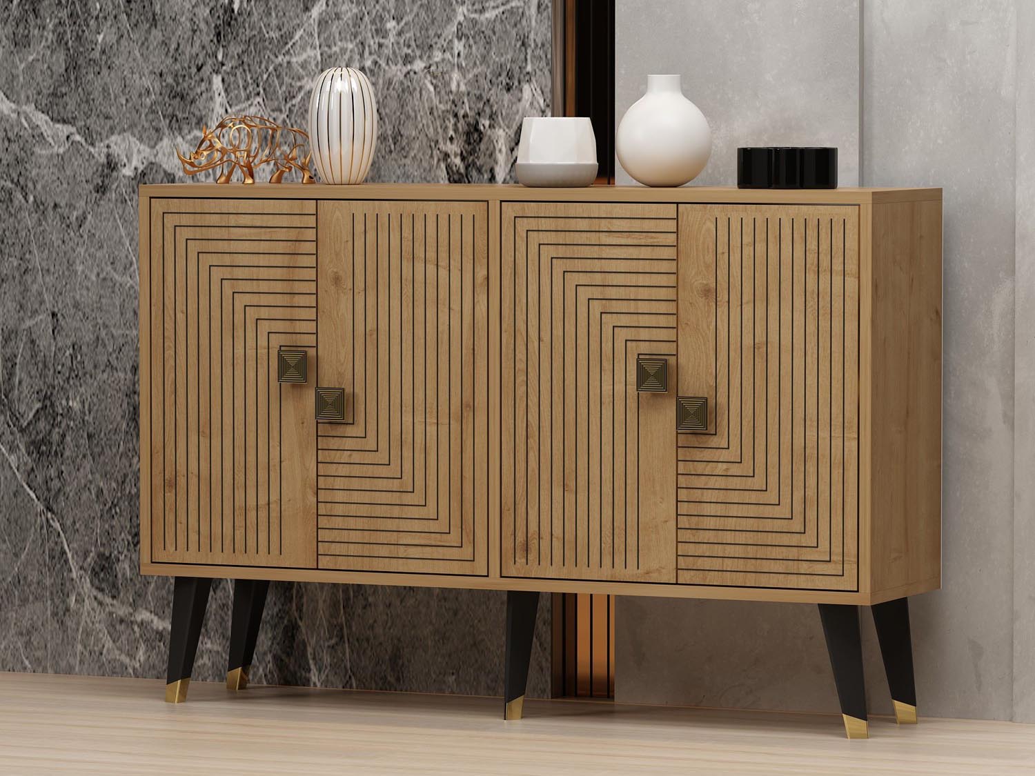 Ahart - Sapphire Oak, Gold in Saphir- Eiche Gold präsentiert im Onlineshop von KAQTU Design AG. High-Sideboard ist von Hanah Home
