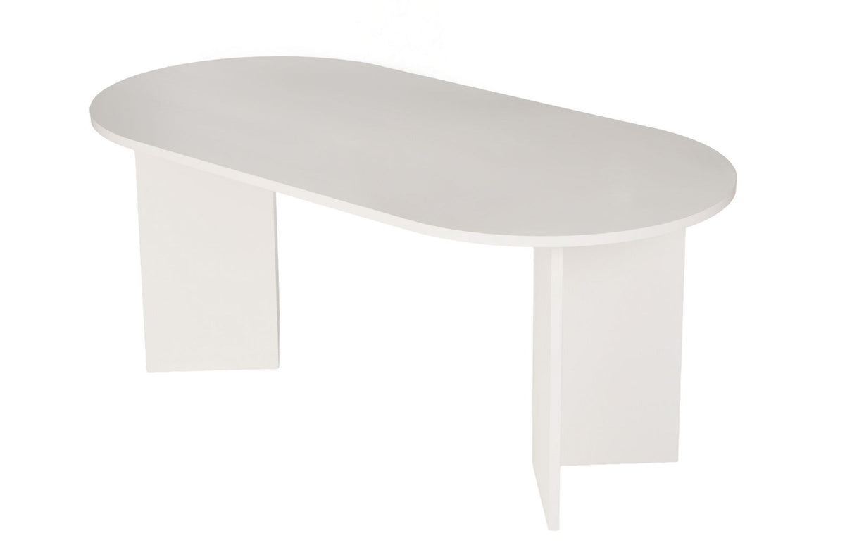Rechteckiger Esstisch Sablin in Holz Weiss von Nordure, Tischplatte aus melaminbeschichteter Spanplatte, schlichtes Gestell, 180 x 90 cm.