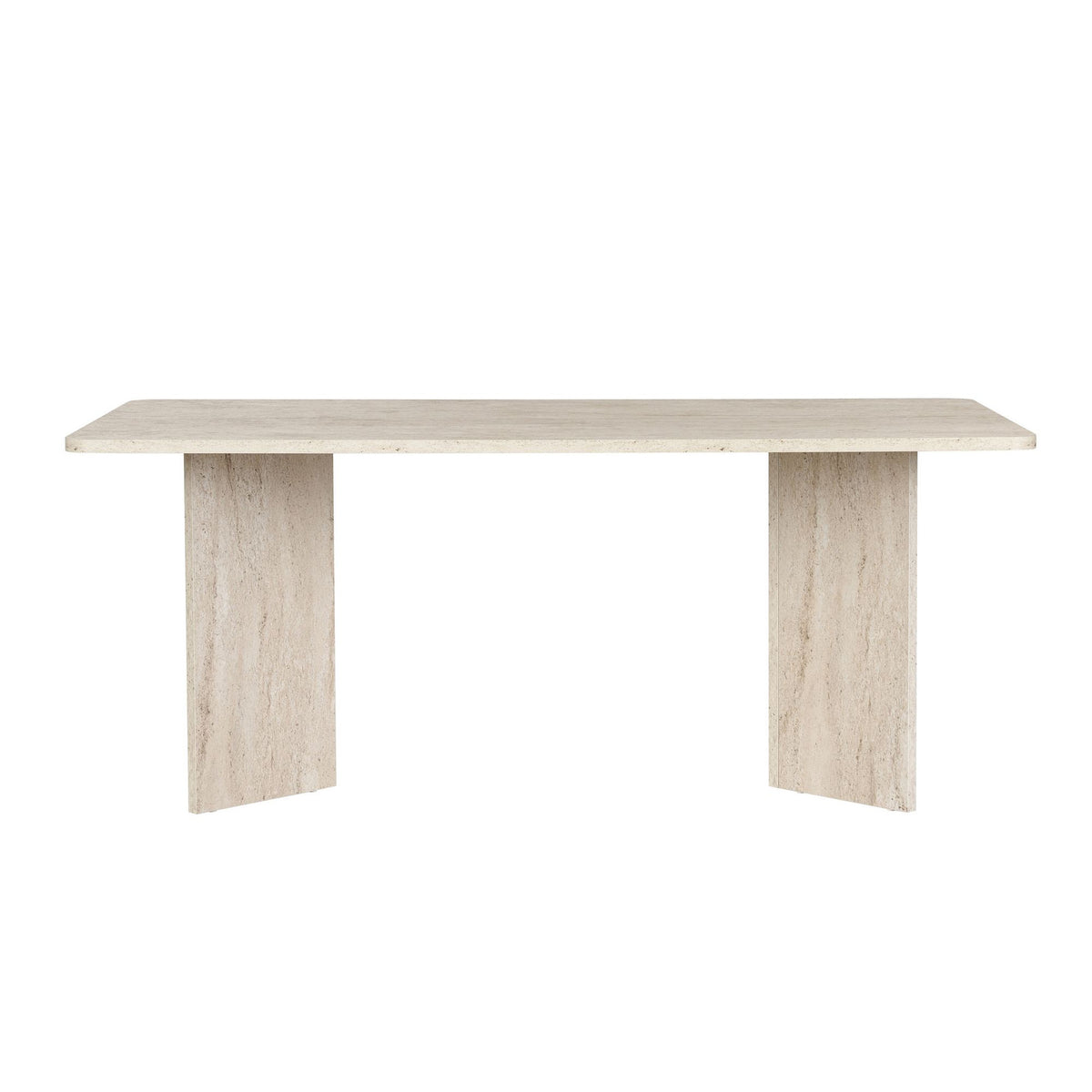 Rechteckiger Esstisch Linza in Travertin-Optik mit Marmor-Muster, Tischplatte aus melaminbeschichteter Spanplatte, Masse 180x90x75 cm.