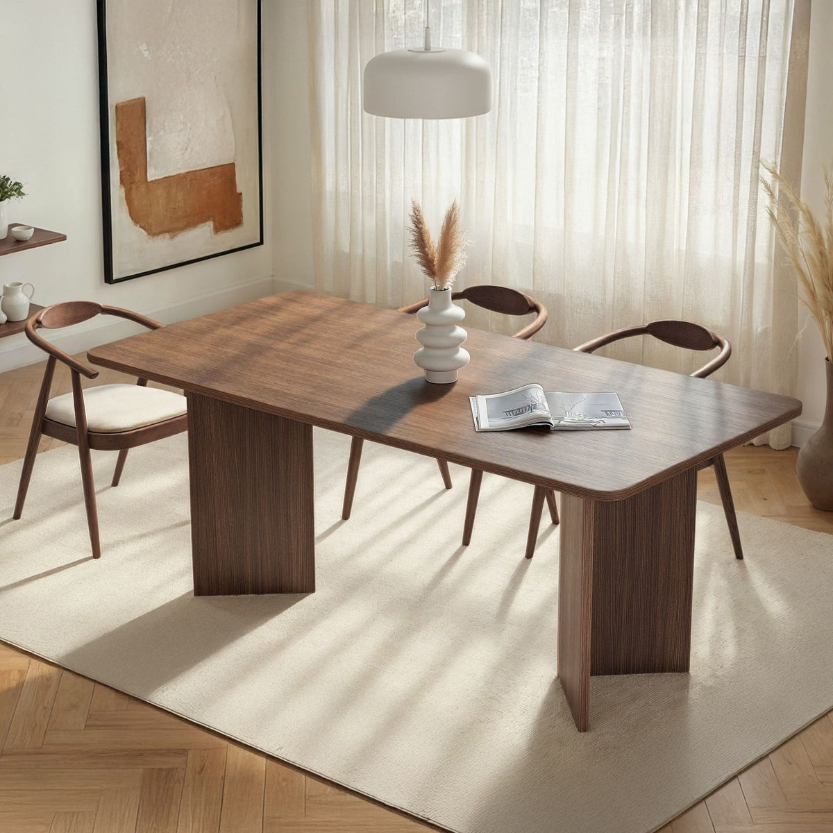 Rechteckiger Esstisch Linza von Nordure in Milano-Nussbaum, Tischplatte aus melaminbeschichteter Spanplatte, Masse 180 x 90 x 75 cm.