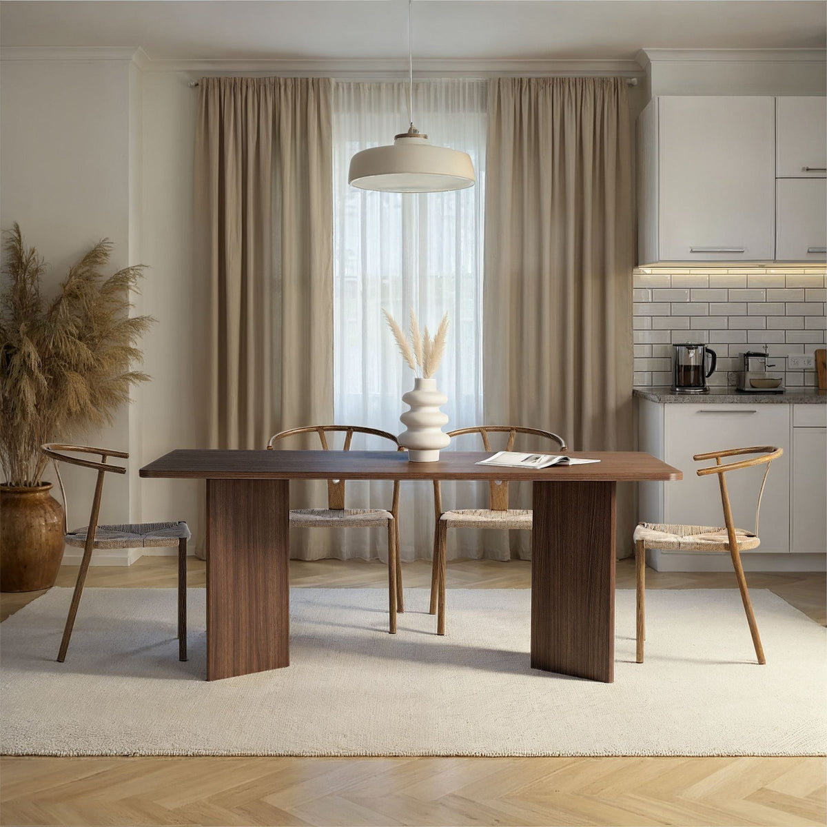 Rechteckiger Esstisch Linza von Nordure in Milano-Nussbaum, Tischplatte aus melaminbeschichteter Spanplatte, Masse 180 x 90 x 75 cm.