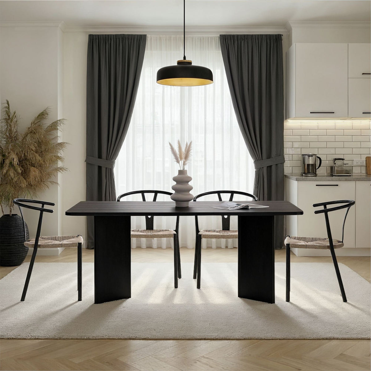 Rechteckiger Esstisch Linza in Holz Schwarz aus melaminbeschichteter Spanplatte, Masse 180x90x75 cm, Hersteller Nordure.