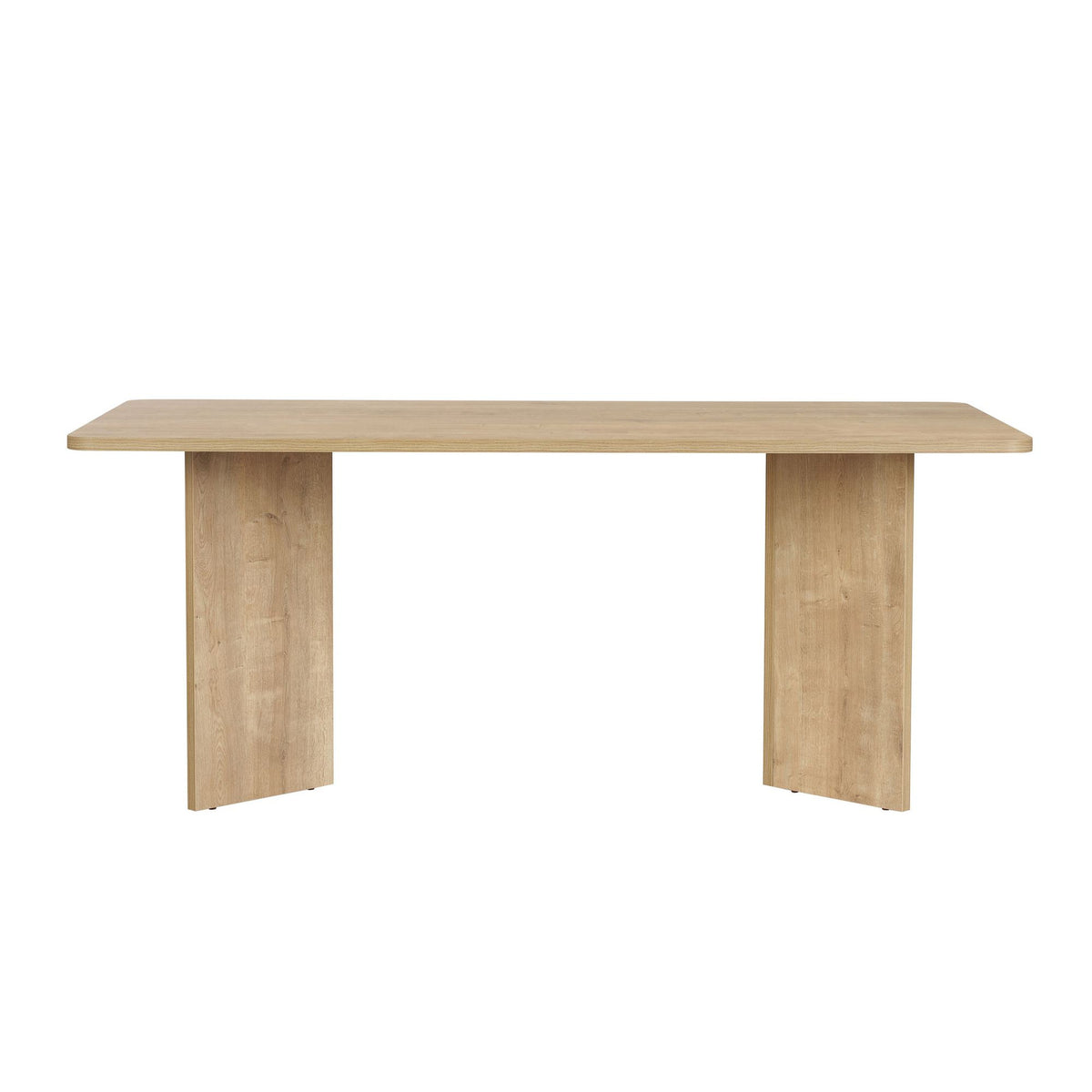 Rechteckiger Esstisch aus melaminbeschichteter Spanplatte in Honig-Eiche, Masse 180x90x75 cm, schlichtes, modernes Design für den Esstisch-Bereich.