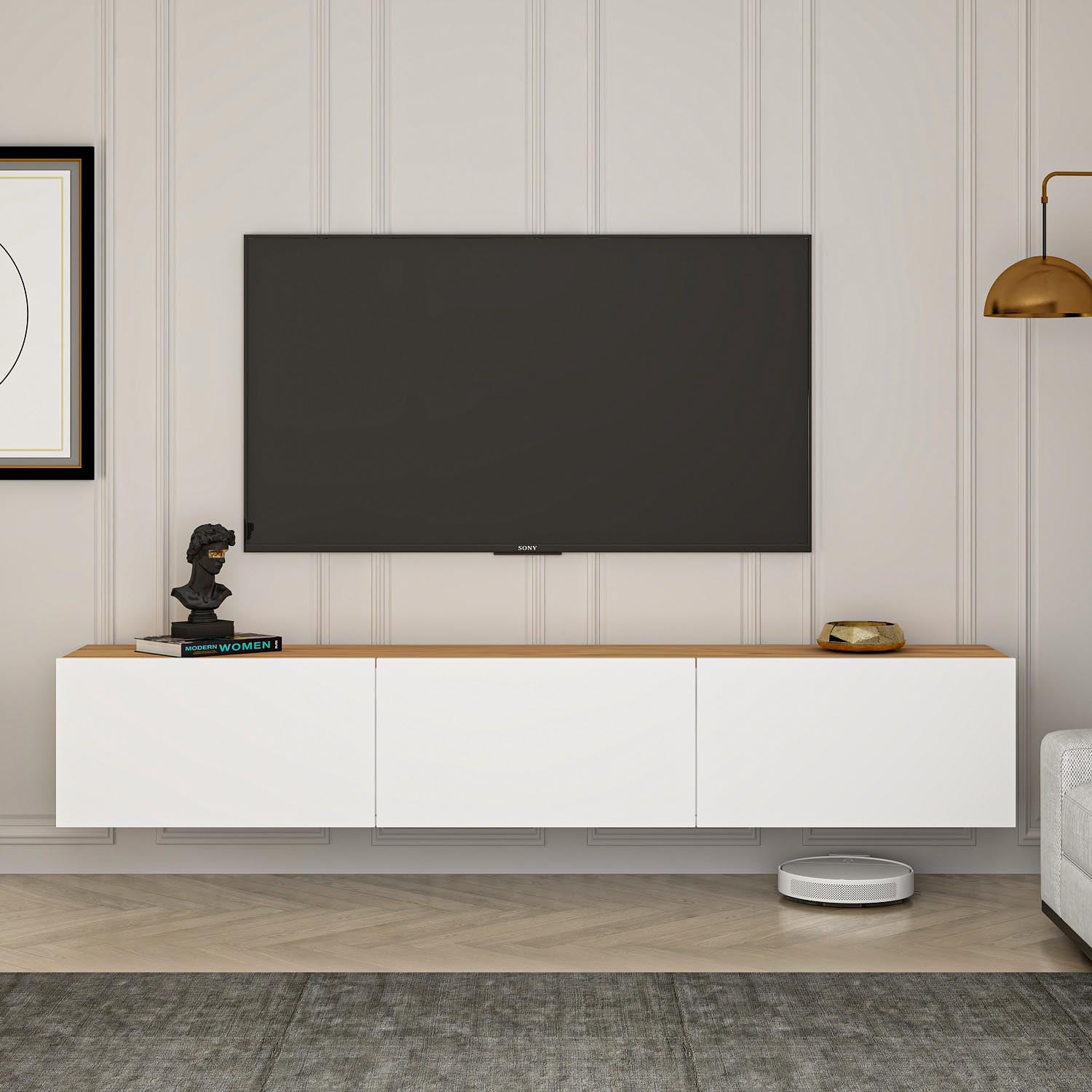 West - White, Atlantic Pine in Weisser Atlantische Kiefer präsentiert im Onlineshop von KAQTU Design AG. Sideboard ist von Hanah Home