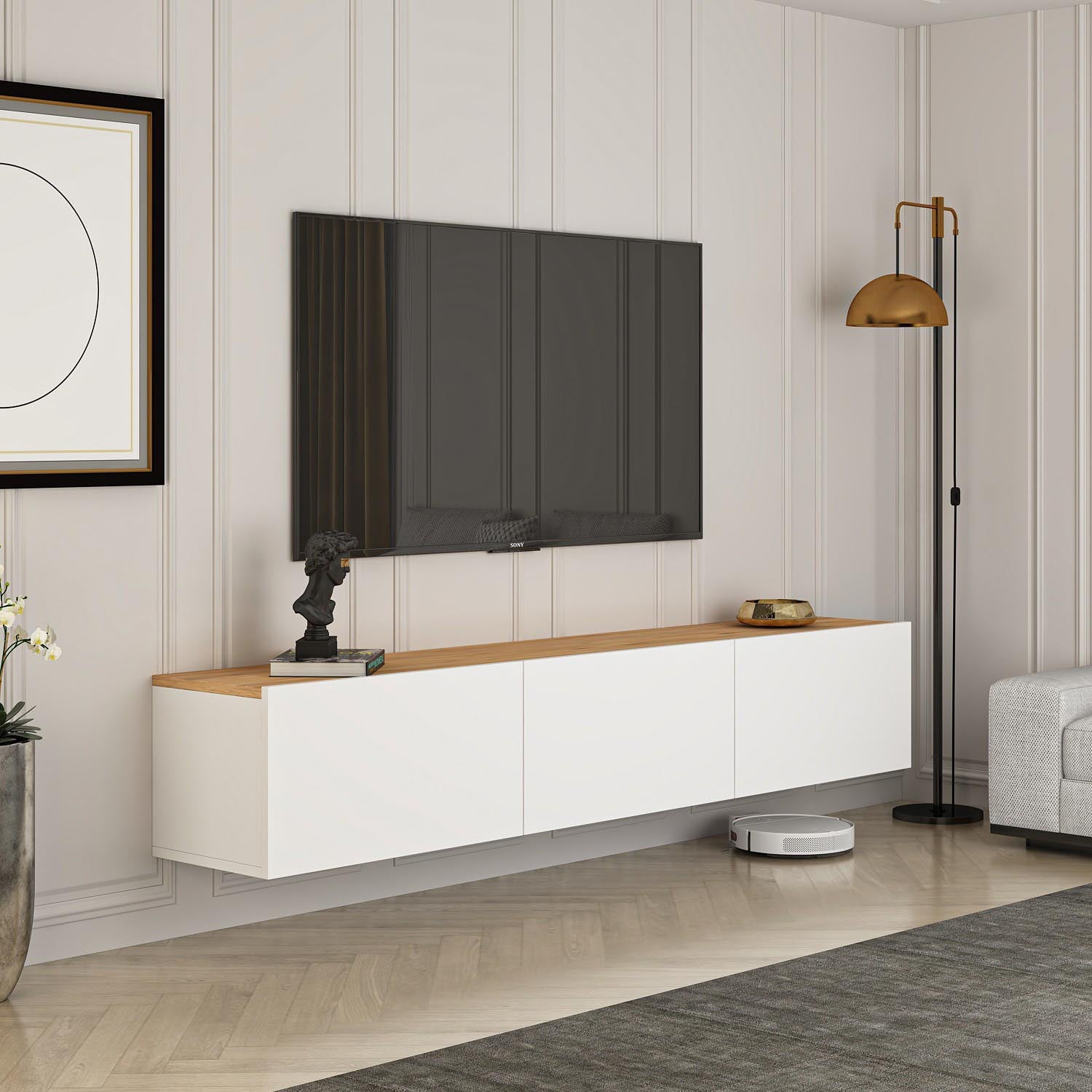 West - White, Atlantic Pine in Weisser Atlantische Kiefer präsentiert im Onlineshop von KAQTU Design AG. Sideboard ist von Hanah Home