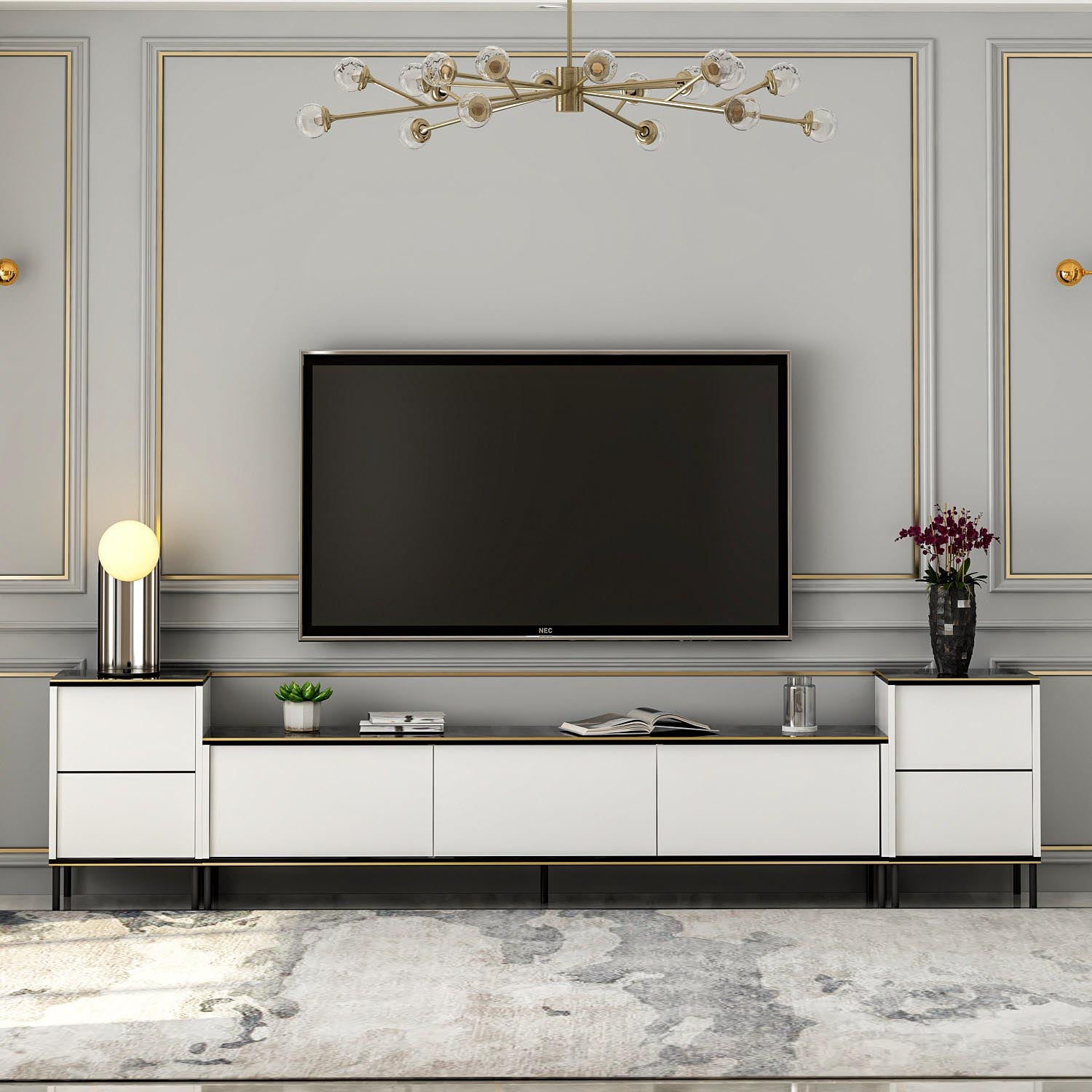 Imaj - White, Marble in Weiss Schwarz Gold präsentiert im Onlineshop von KAQTU Design AG. TV-Möbel ist von Hanah Home