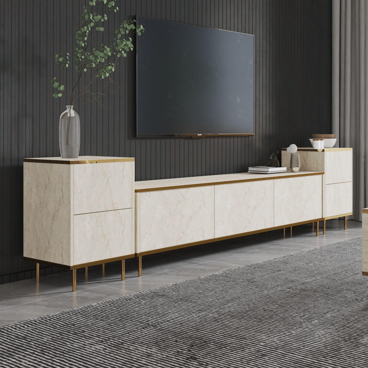 Imaj - Travertine in Travertin Gold präsentiert im Onlineshop von KAQTU Design AG. TV-Möbel ist von Hanah Home