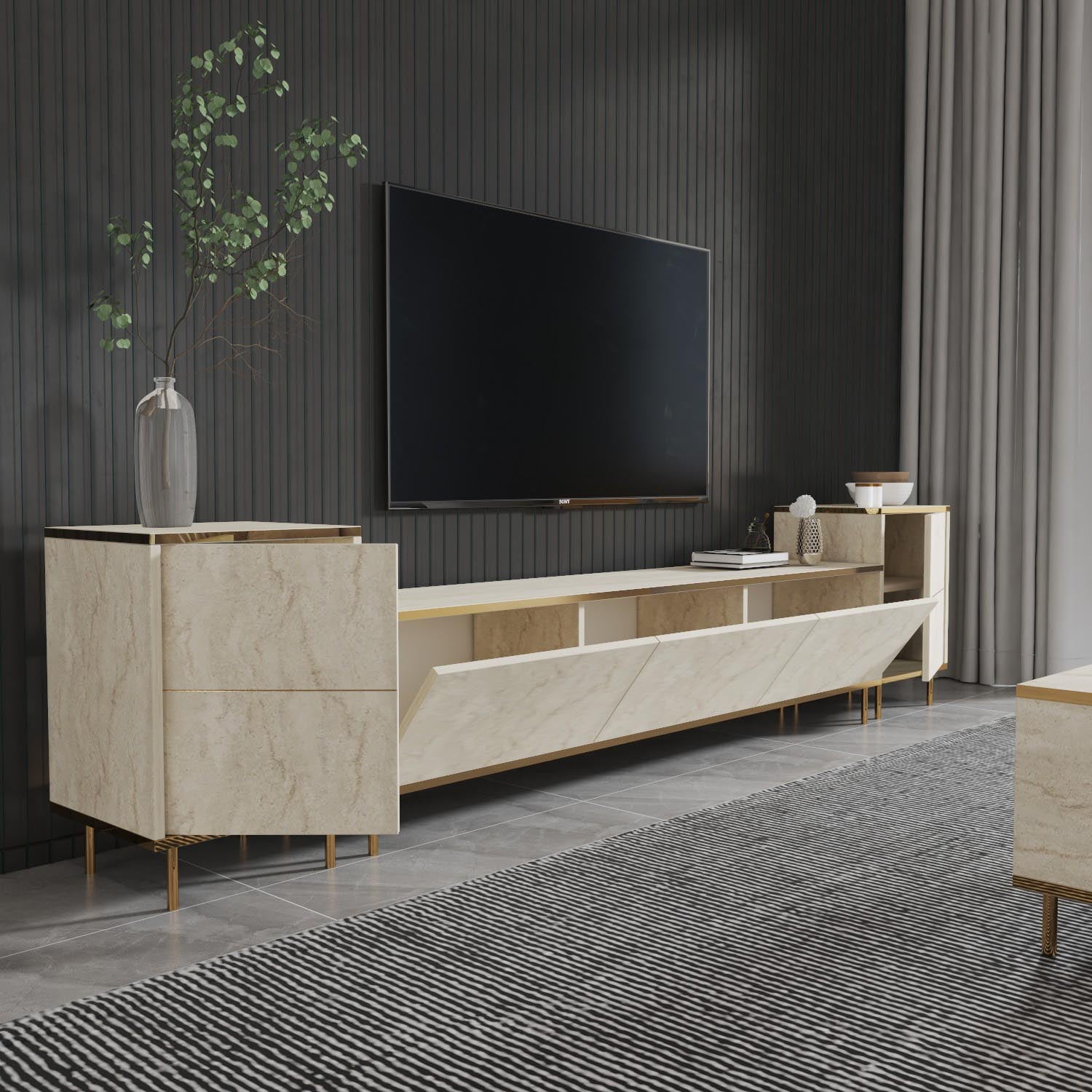 Imaj - Travertine in Travertin Gold präsentiert im Onlineshop von KAQTU Design AG. TV-Möbel ist von Hanah Home