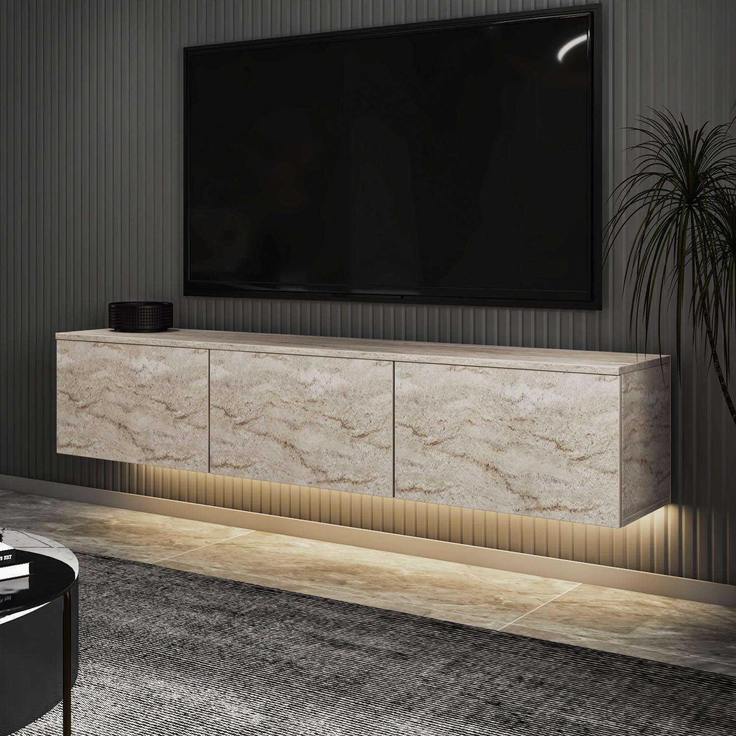 Neon Illuminated - Travertine in Travertin präsentiert im Onlineshop von KAQTU Design AG. Sideboard ist von Hanah Home
