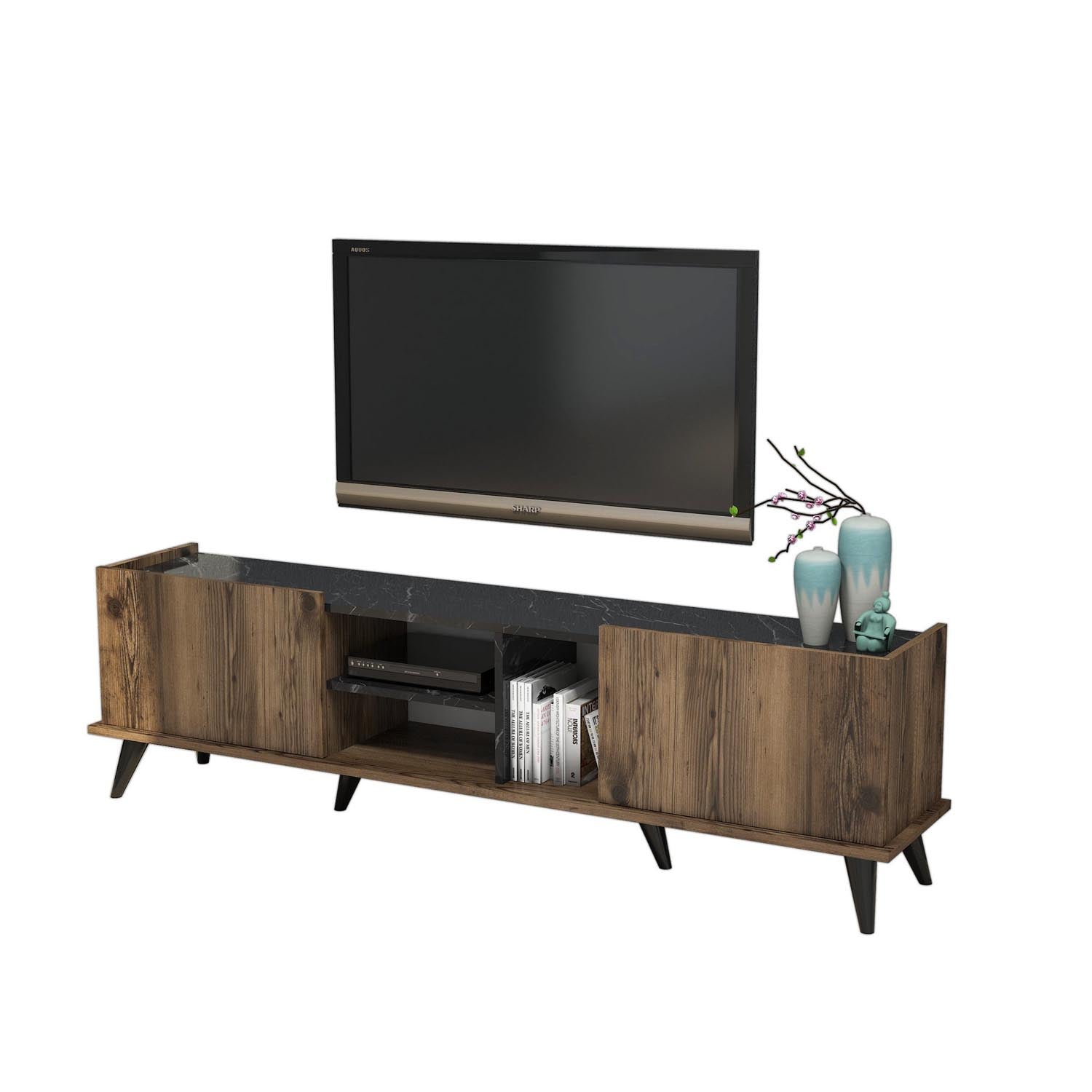 Elegante 1330 in Walnuss Schwarz präsentiert im Onlineshop von KAQTU Design AG. Sideboard ist von Hanah Home