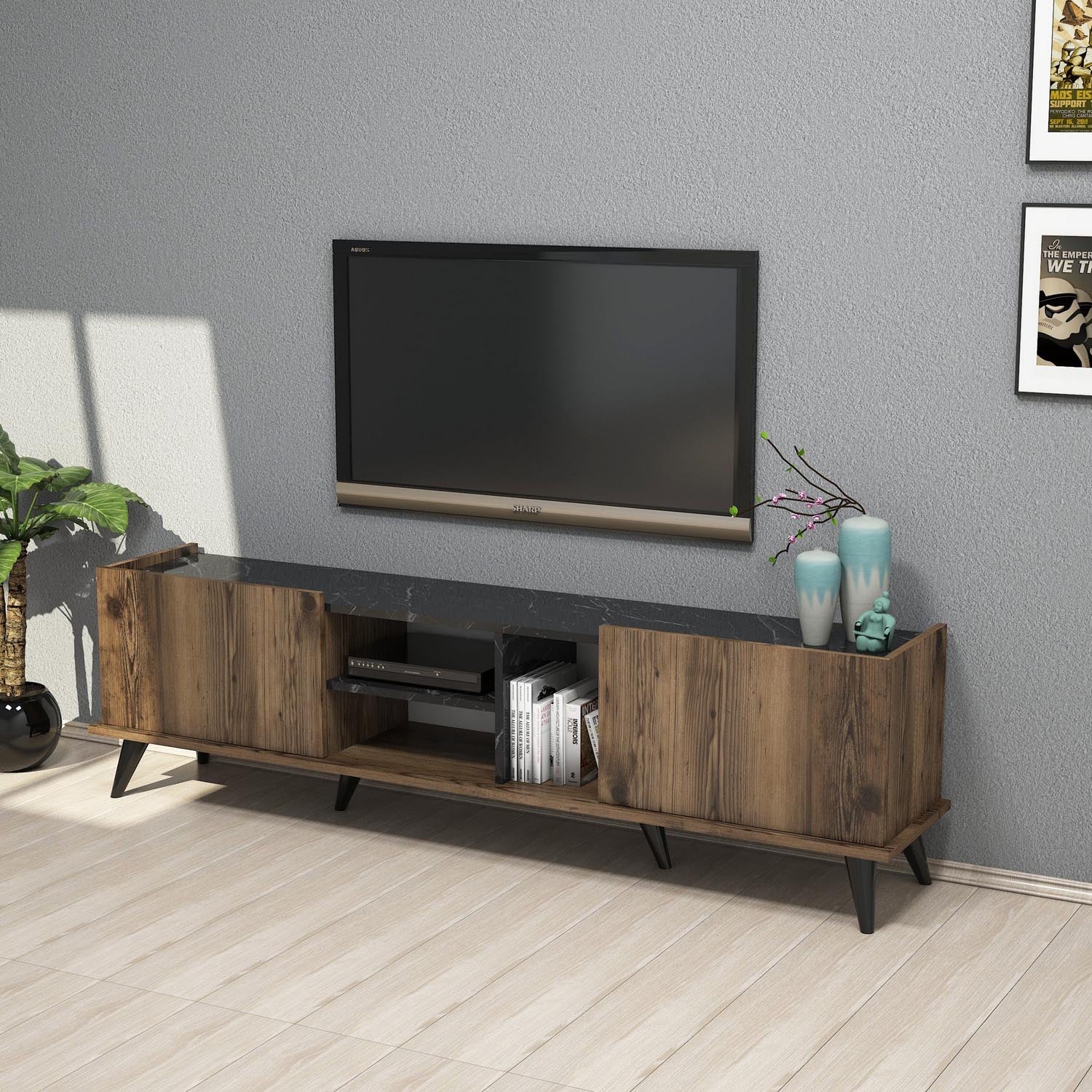 Elegante 1330 in Walnuss Schwarz präsentiert im Onlineshop von KAQTU Design AG. Sideboard ist von Hanah Home