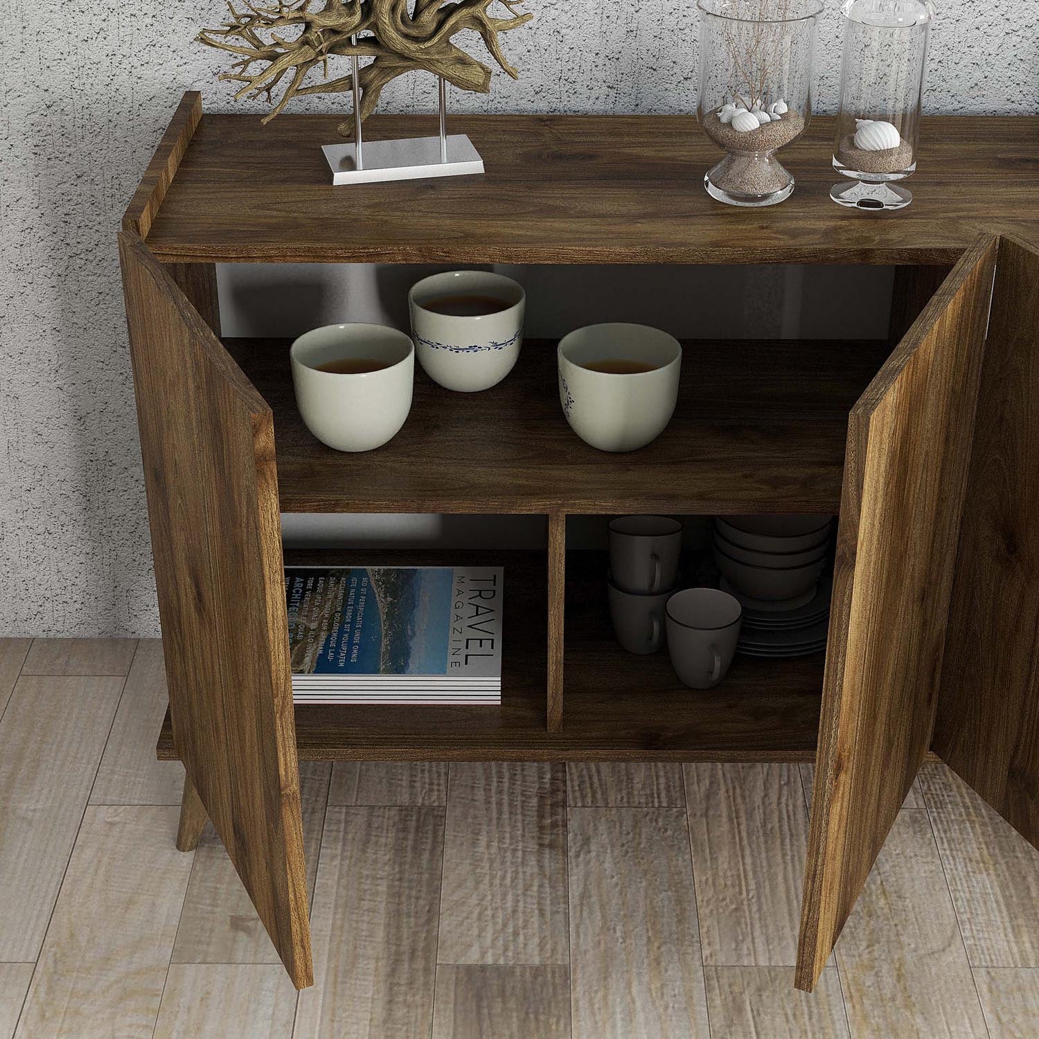Elegante 1600 in Walnuss präsentiert im Onlineshop von KAQTU Design AG. High-Sideboard ist von Hanah Home