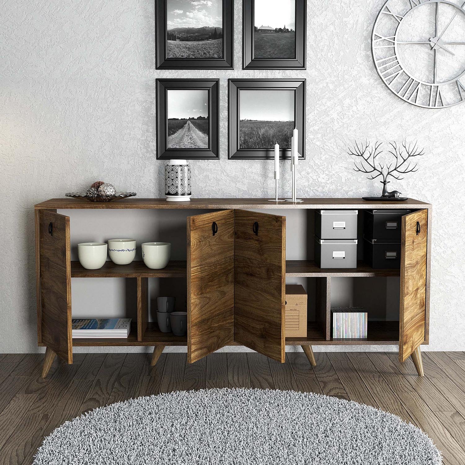 Elite 1610 in Walnuss präsentiert im Onlineshop von KAQTU Design AG. High-Sideboard ist von Hanah Home