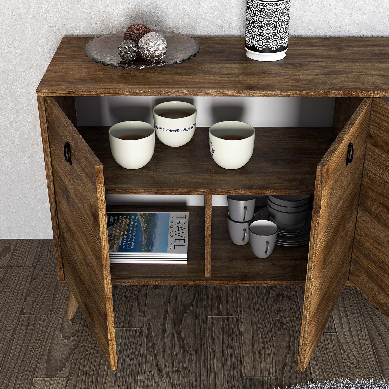 Elite 1610 in Walnuss präsentiert im Onlineshop von KAQTU Design AG. High-Sideboard ist von Hanah Home
