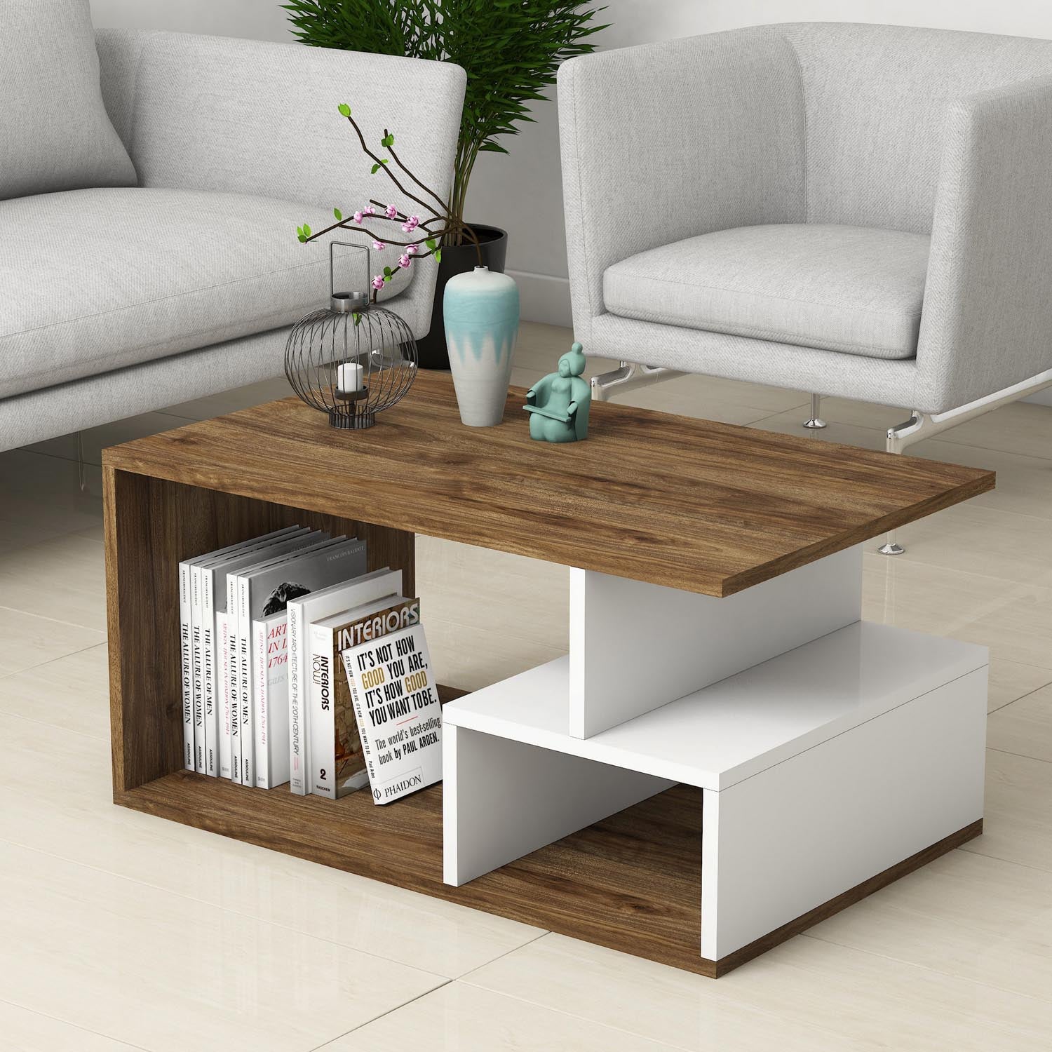 Arte 2042 in Dunkelwalnuss Weiss präsentiert im Onlineshop von KAQTU Design AG. Beistelltisch ist von Hanah Home