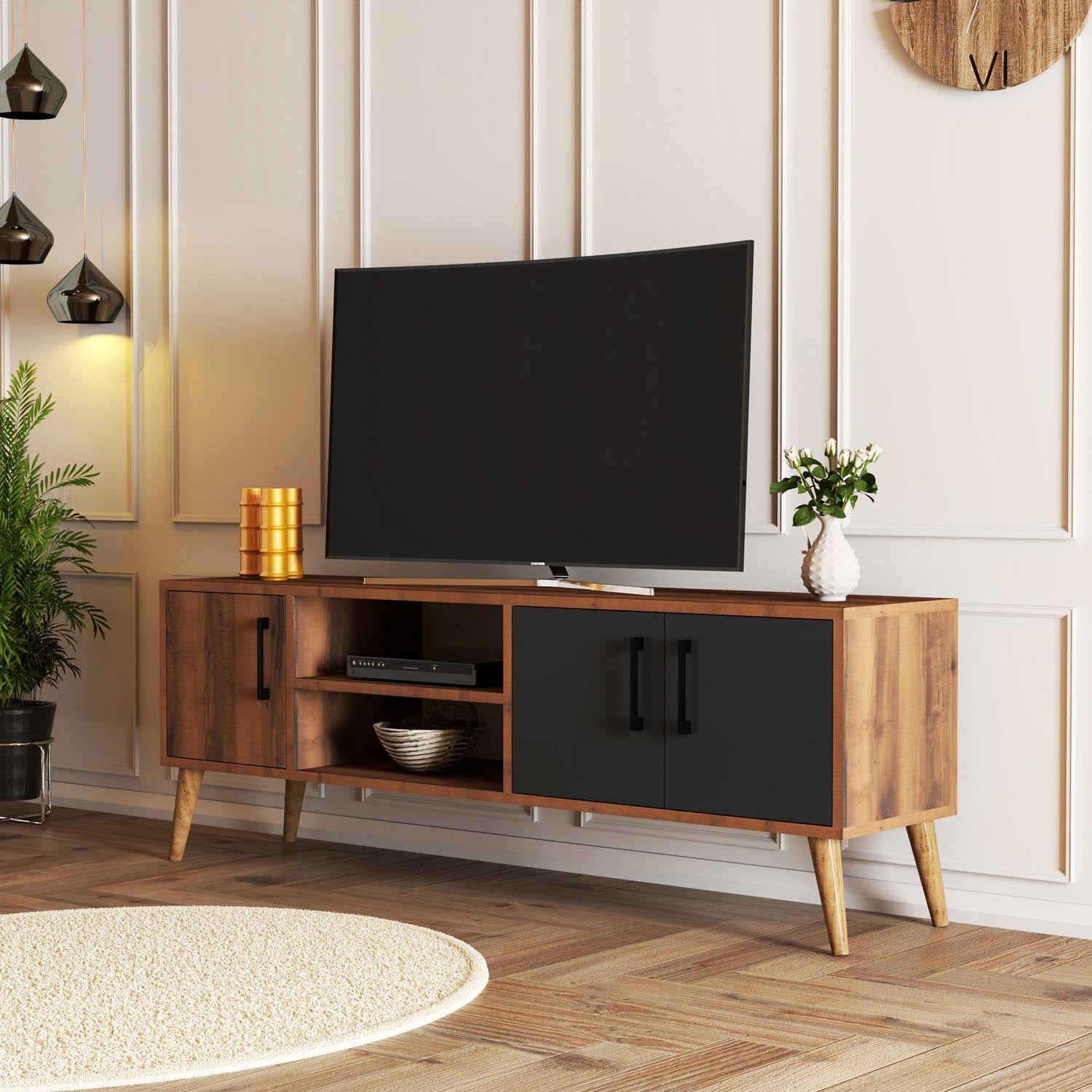 Exxen - 1580 in Walnuss
 Anthrazit präsentiert im Onlineshop von KAQTU Design AG. Sideboard ist von Hanah Home
