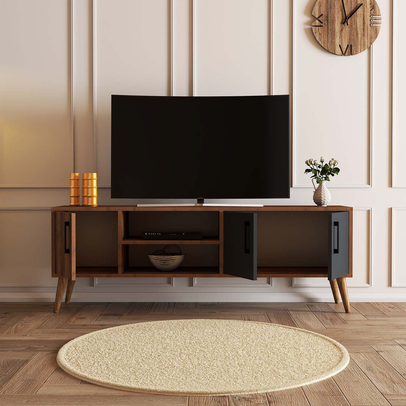 Exxen - 1580 in Walnuss
 Anthrazit präsentiert im Onlineshop von KAQTU Design AG. Sideboard ist von Hanah Home