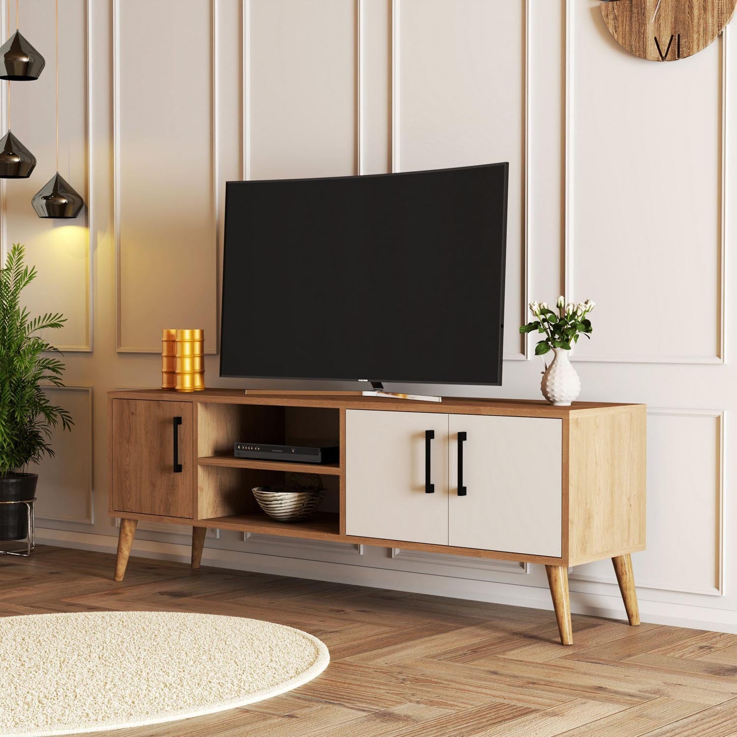 Exxen - 1584 in Eiche Weiss präsentiert im Onlineshop von KAQTU Design AG. Sideboard ist von Hanah Home