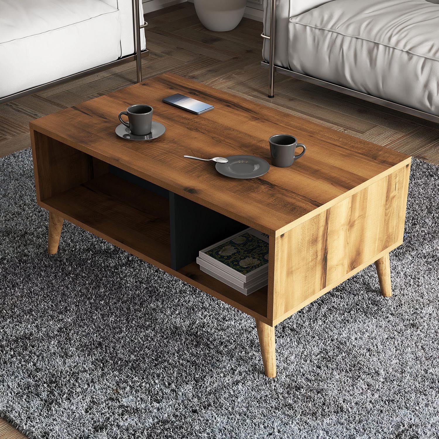Exxen - 2070 in Walnuss
 Anthrazit präsentiert im Onlineshop von KAQTU Design AG. Beistelltisch ist von Hanah Home