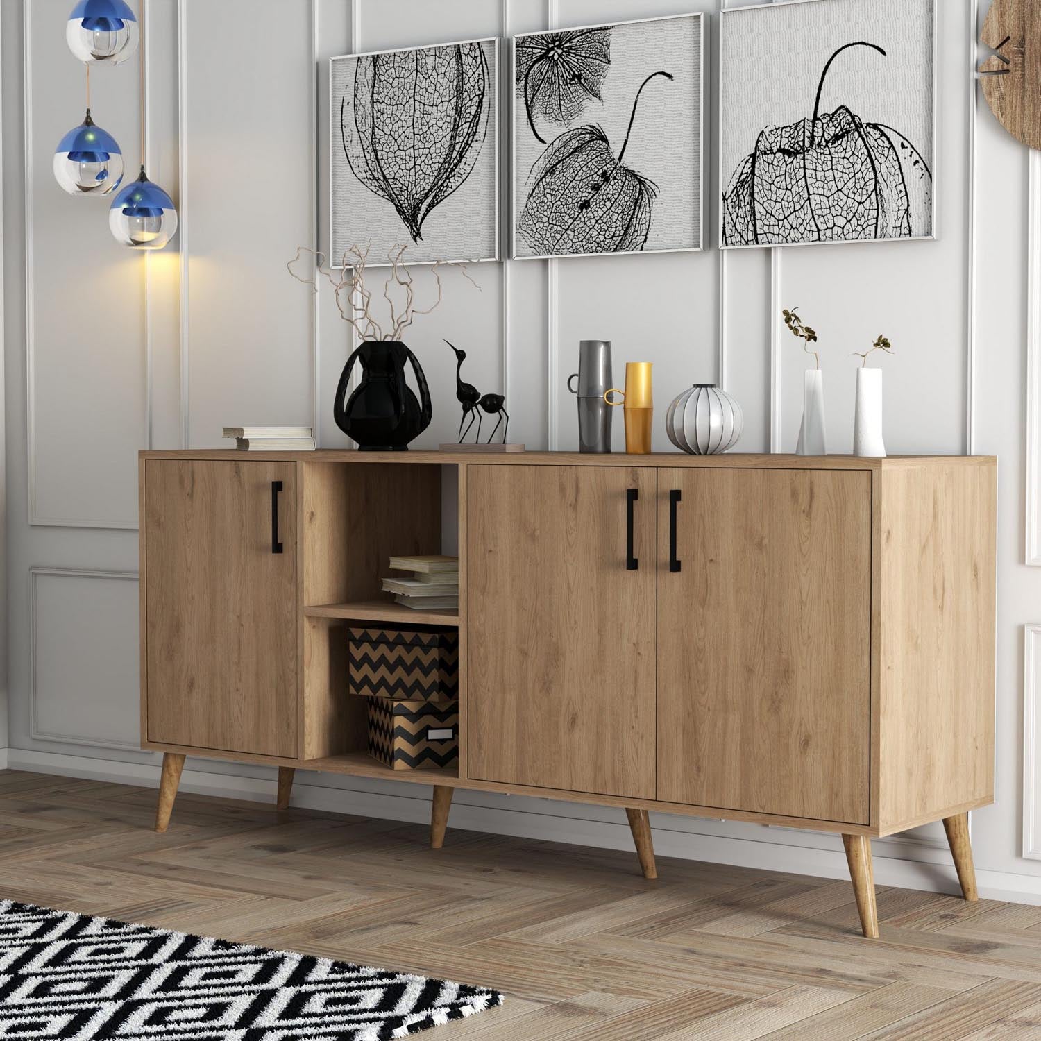 Exxen - 1626 in Eiche präsentiert im Onlineshop von KAQTU Design AG. High-Sideboard ist von Hanah Home
