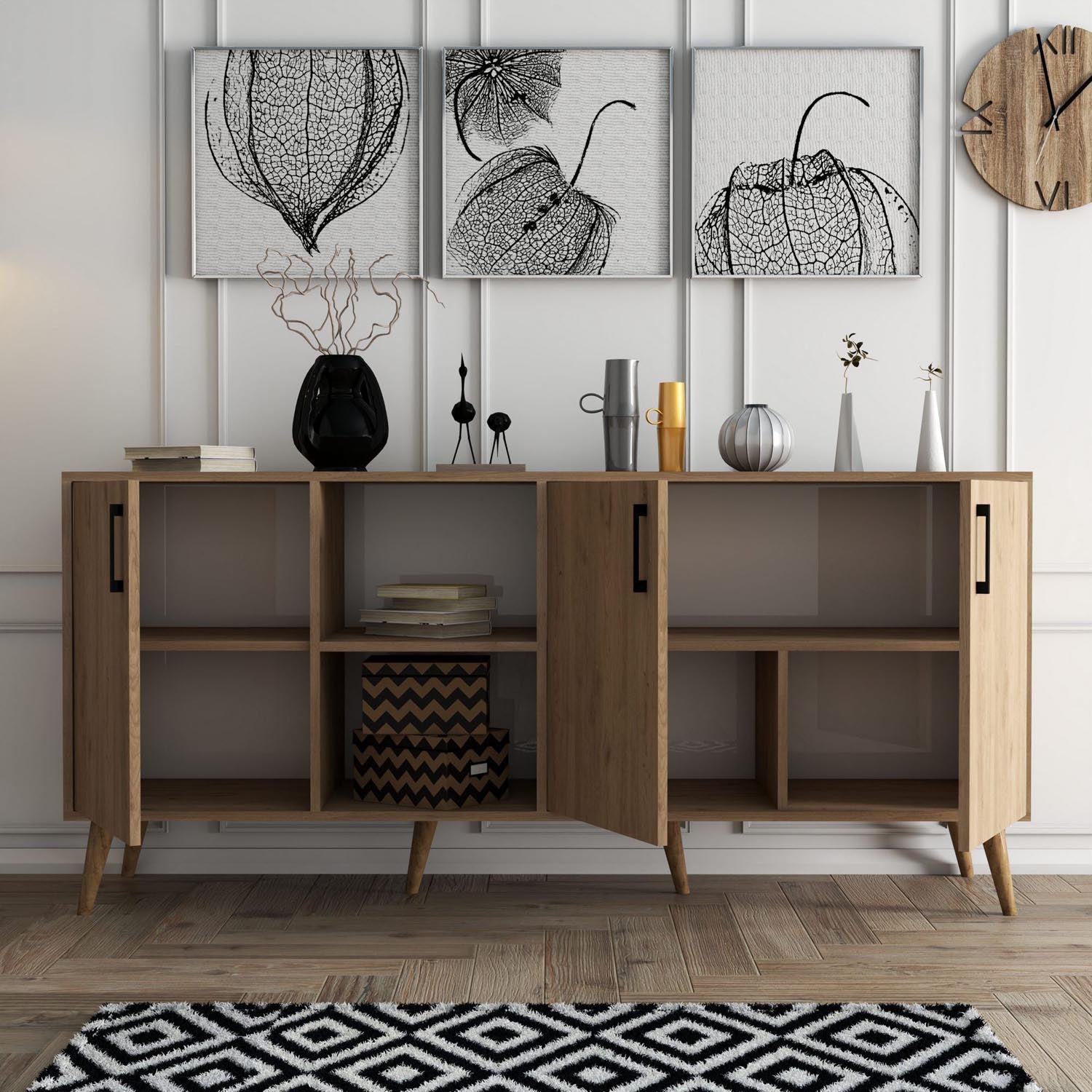 Exxen - 1626 in Eiche präsentiert im Onlineshop von KAQTU Design AG. High-Sideboard ist von Hanah Home