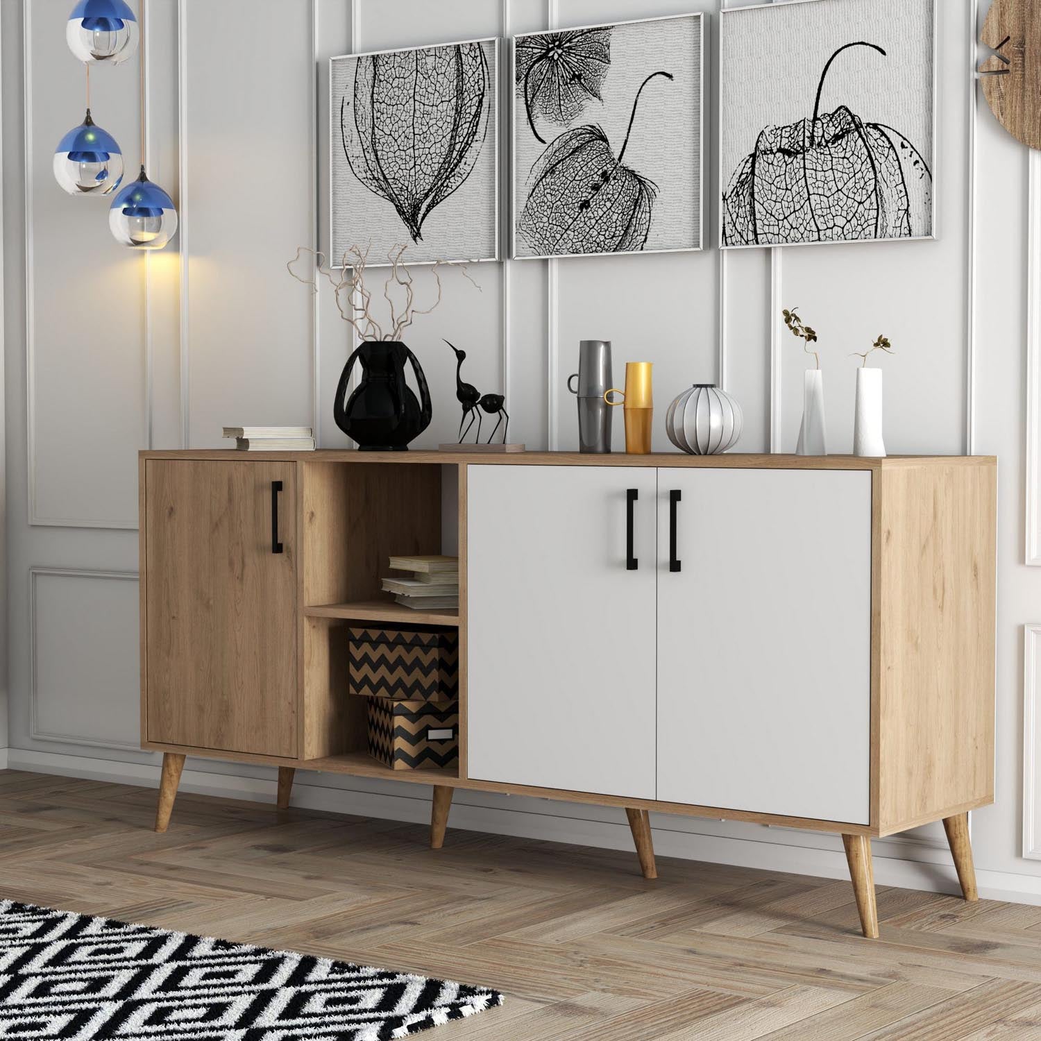 Exxen - 1624 in Eiche Weiss präsentiert im Onlineshop von KAQTU Design AG. High-Sideboard ist von Hanah Home