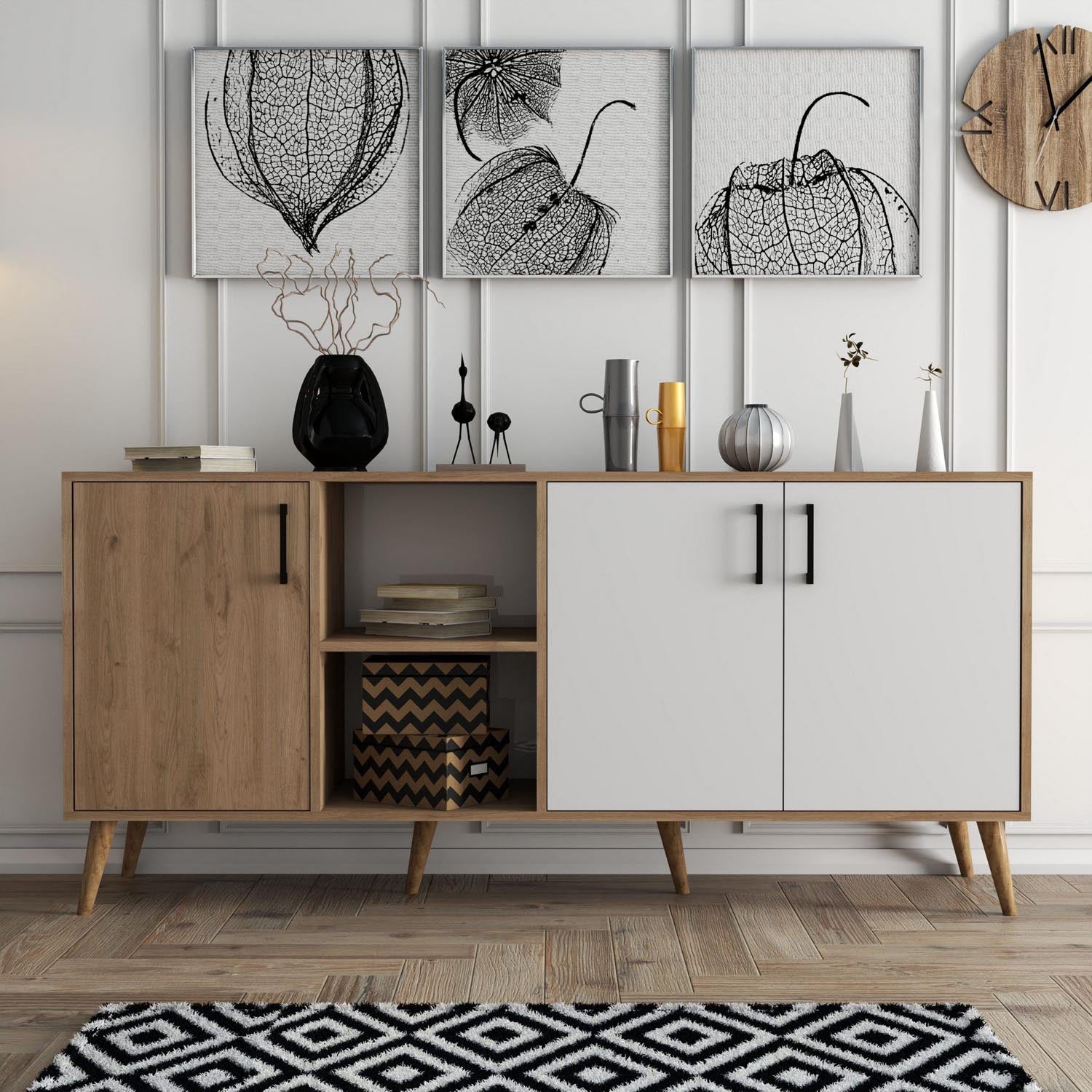 Exxen - 1624 in Eiche Weiss präsentiert im Onlineshop von KAQTU Design AG. High-Sideboard ist von Hanah Home