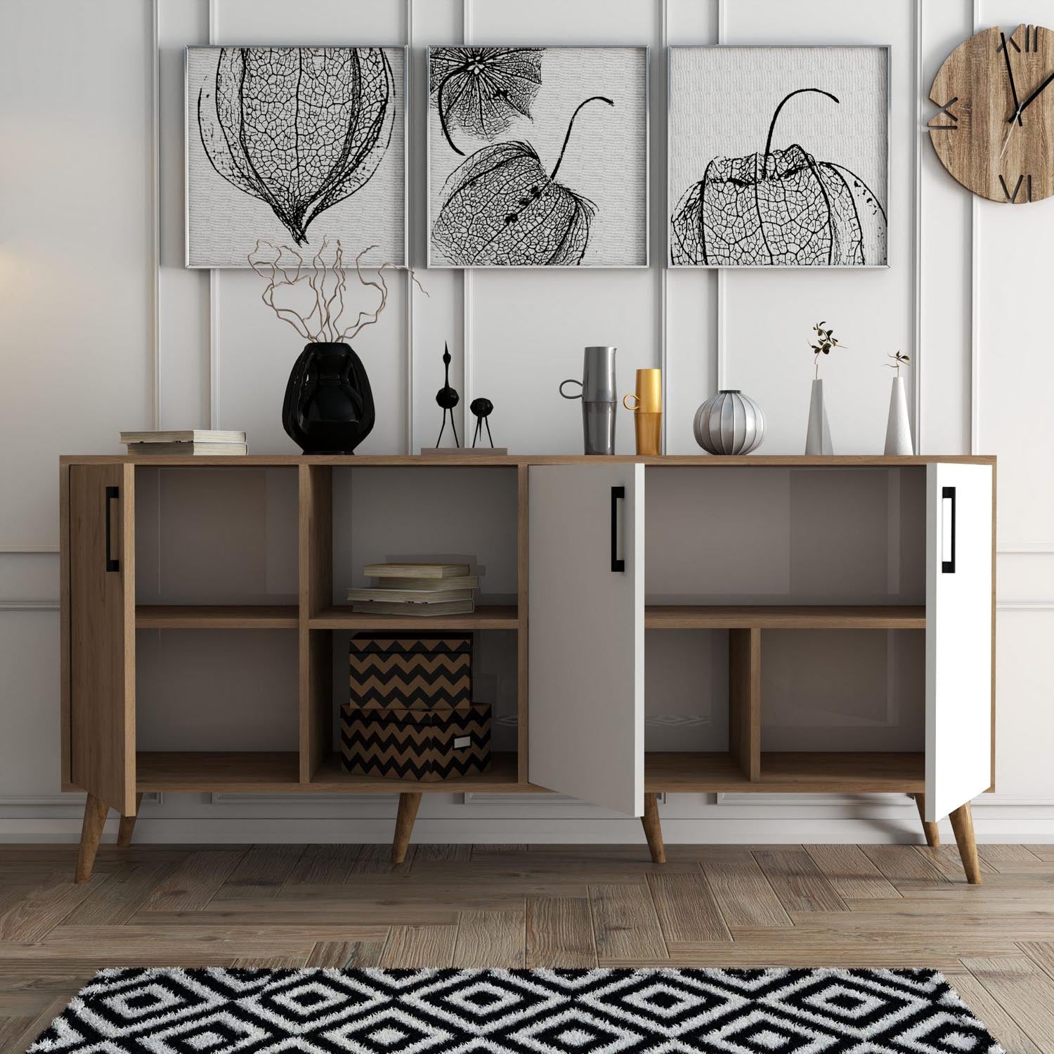 Exxen - 1624 in Eiche Weiss präsentiert im Onlineshop von KAQTU Design AG. High-Sideboard ist von Hanah Home
