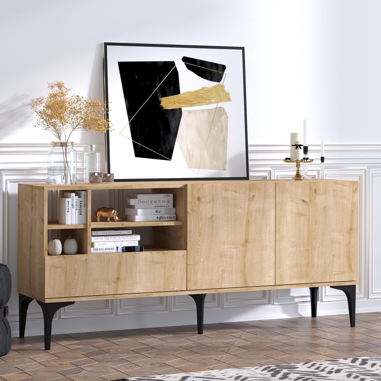 Orela in Eiche präsentiert im Onlineshop von KAQTU Design AG. Sideboard ist von Hanah Home