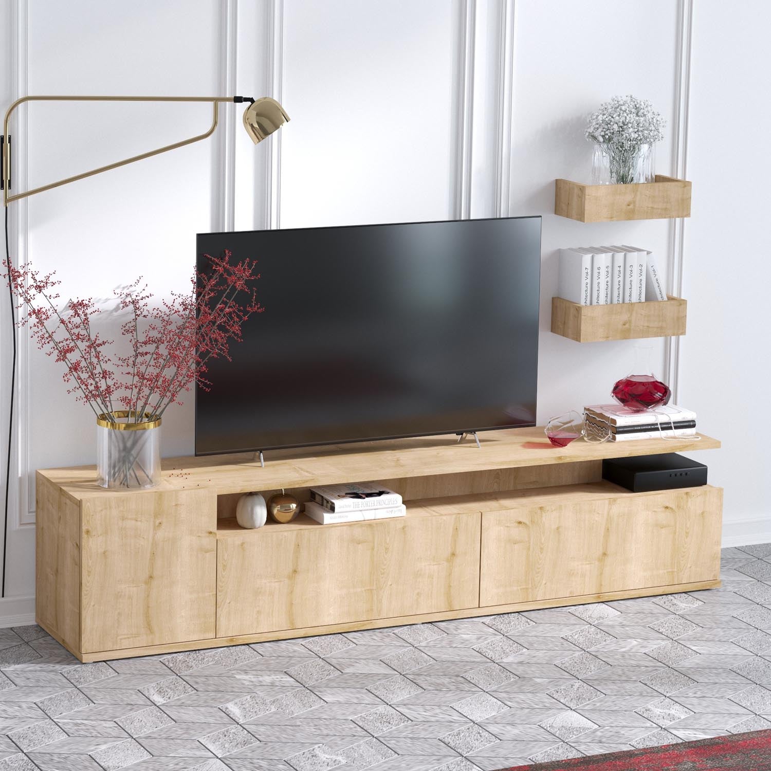 Alika in Eiche präsentiert im Onlineshop von KAQTU Design AG. TV-Möbel ist von Hanah Home
