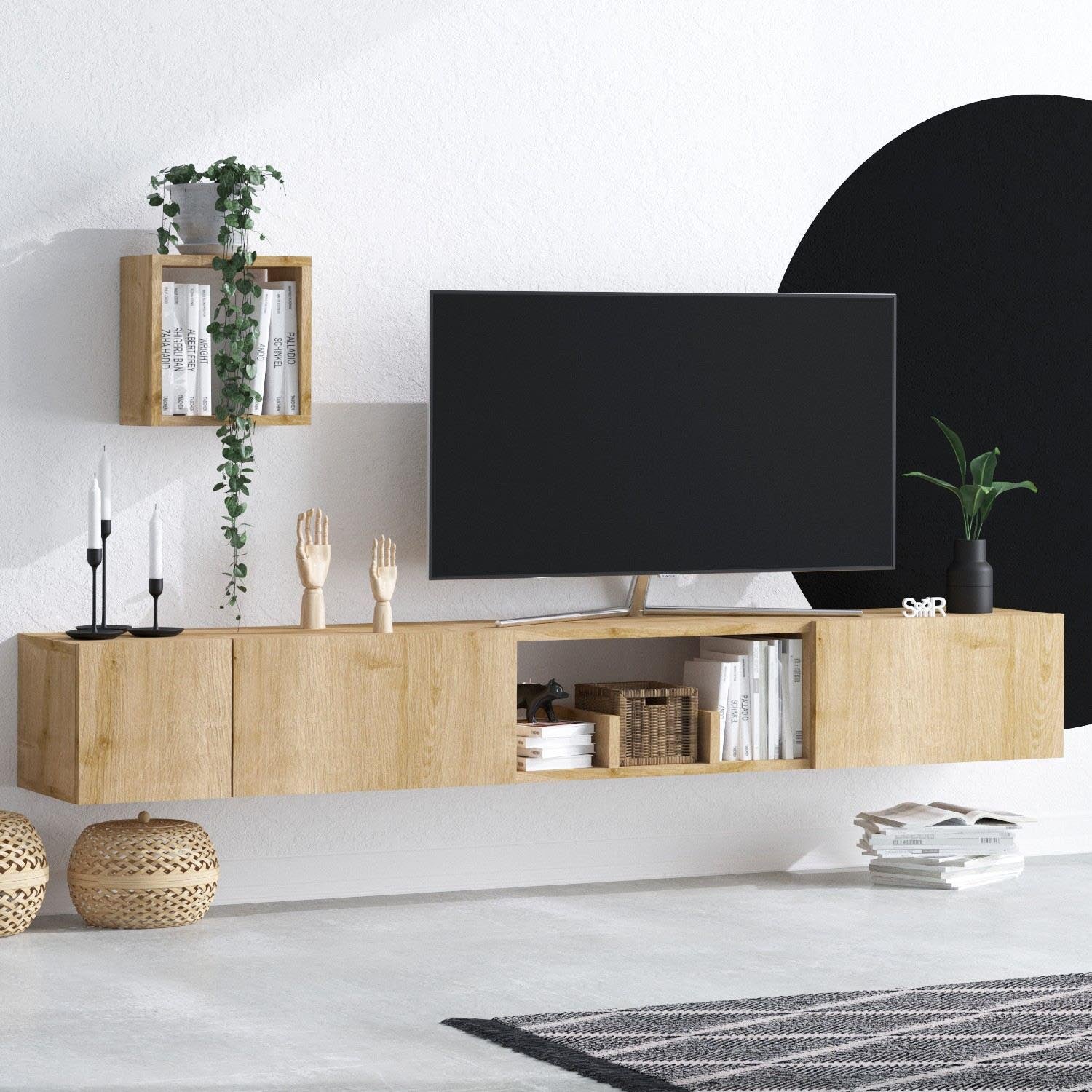 Avior in Saphir- Eiche präsentiert im Onlineshop von KAQTU Design AG. TV-Möbel ist von Hanah Home