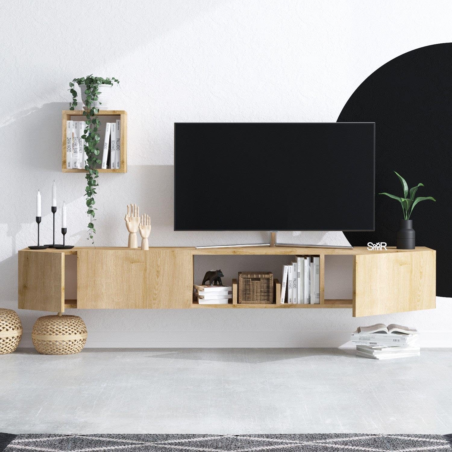 Avior in Saphir- Eiche präsentiert im Onlineshop von KAQTU Design AG. TV-Möbel ist von Hanah Home