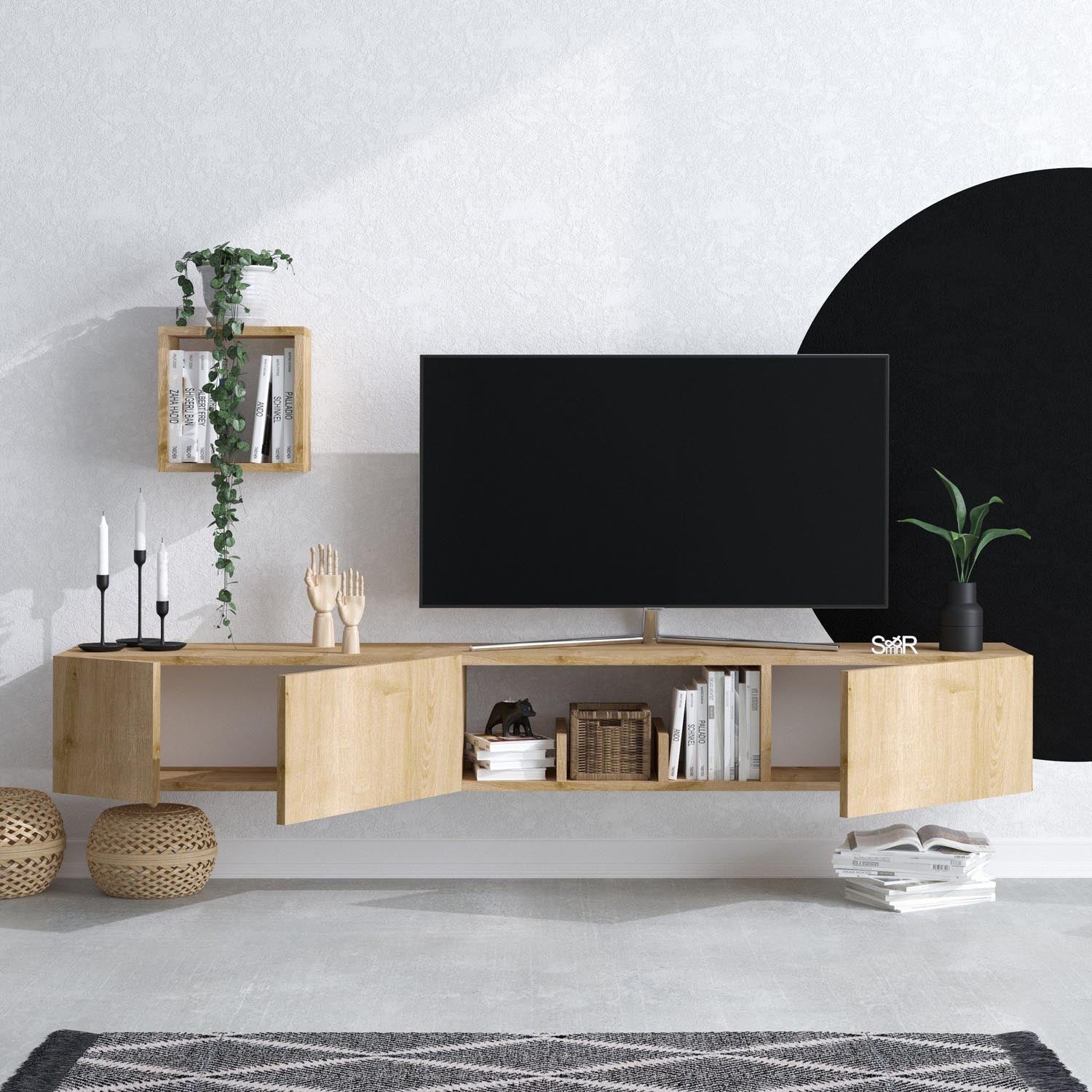 Avior in Saphir- Eiche präsentiert im Onlineshop von KAQTU Design AG. TV-Möbel ist von Hanah Home