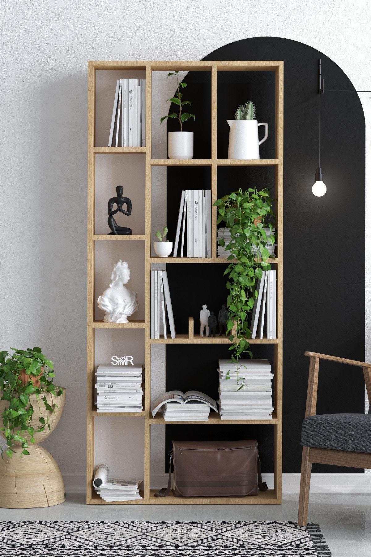 Demios - Dec0067 in Saphir- Eiche präsentiert im Onlineshop von KAQTU Design AG. Bücherregal ist von Hanah Home