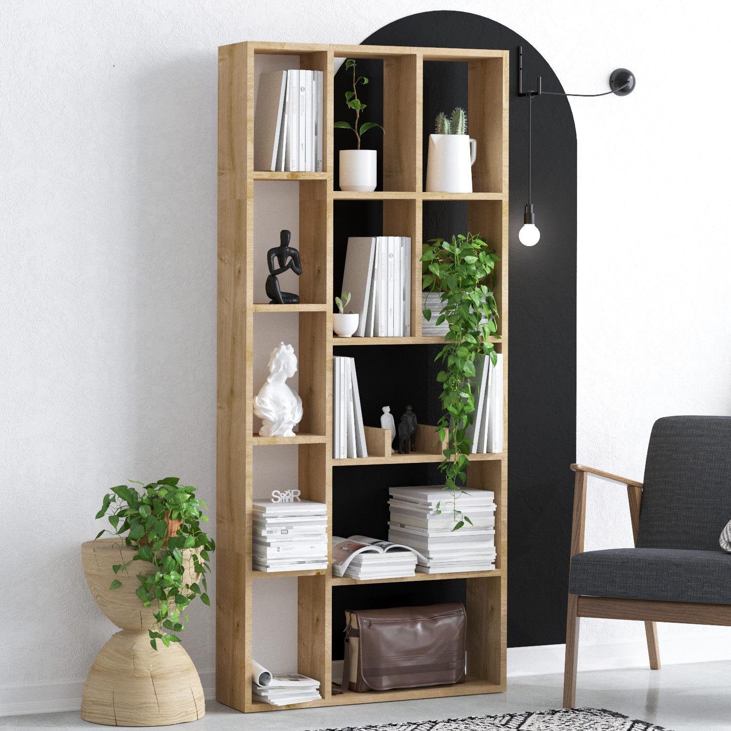 Demios - Dec0067 in Saphir- Eiche präsentiert im Onlineshop von KAQTU Design AG. Bücherregal ist von Hanah Home