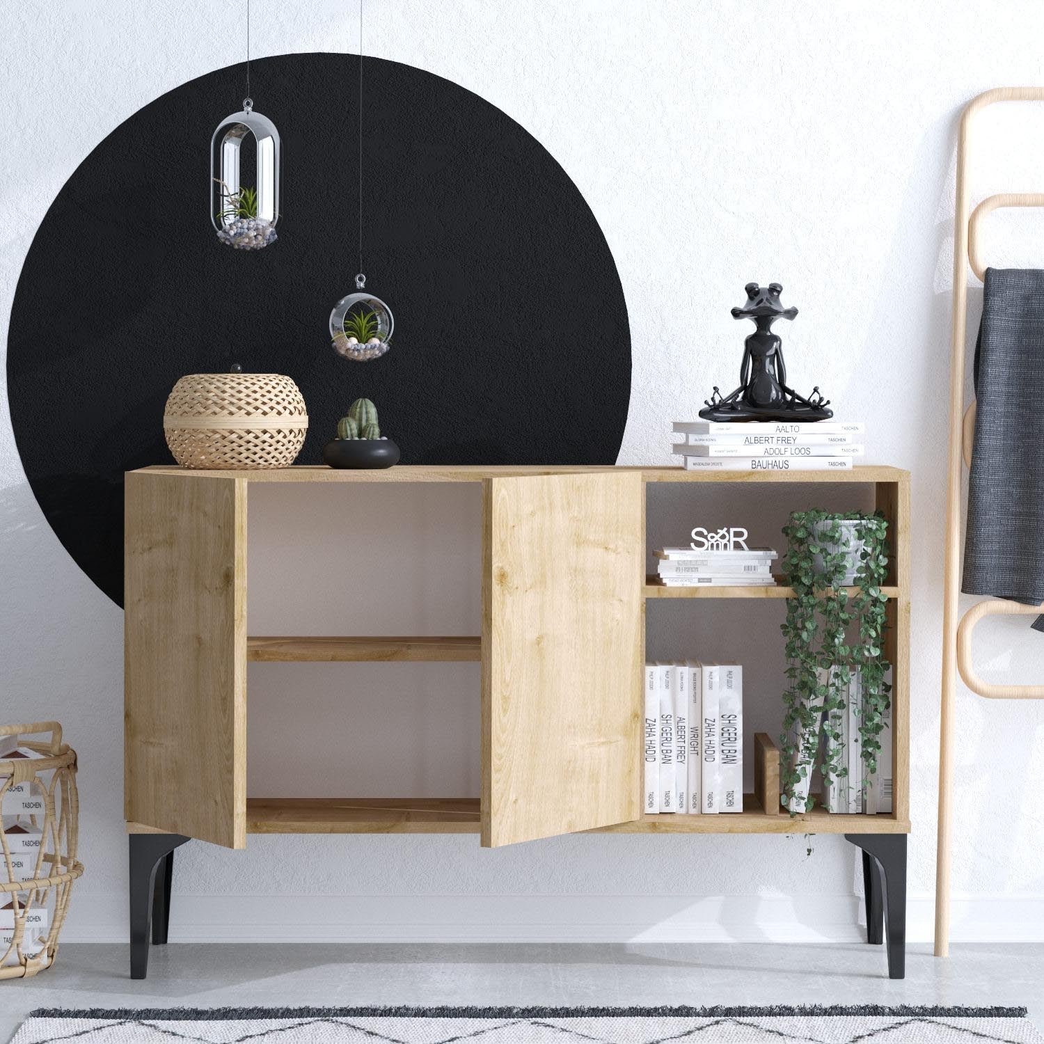 Oscar - Dec0073 in Saphir- Eiche Schwarz präsentiert im Onlineshop von KAQTU Design AG. High-Sideboard ist von Hanah Home