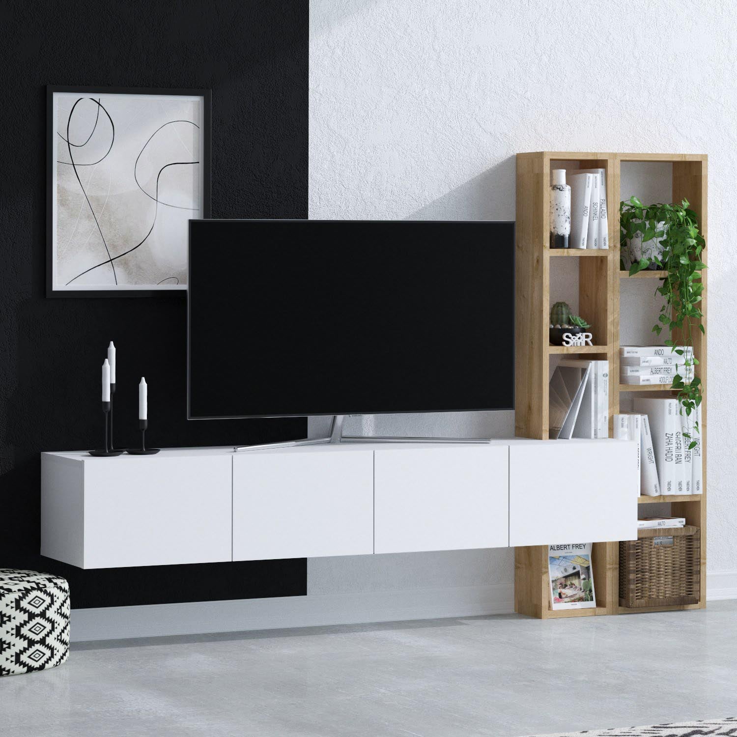 Pana in Weisseiche präsentiert im Onlineshop von KAQTU Design AG. TV-Möbel ist von Hanah Home