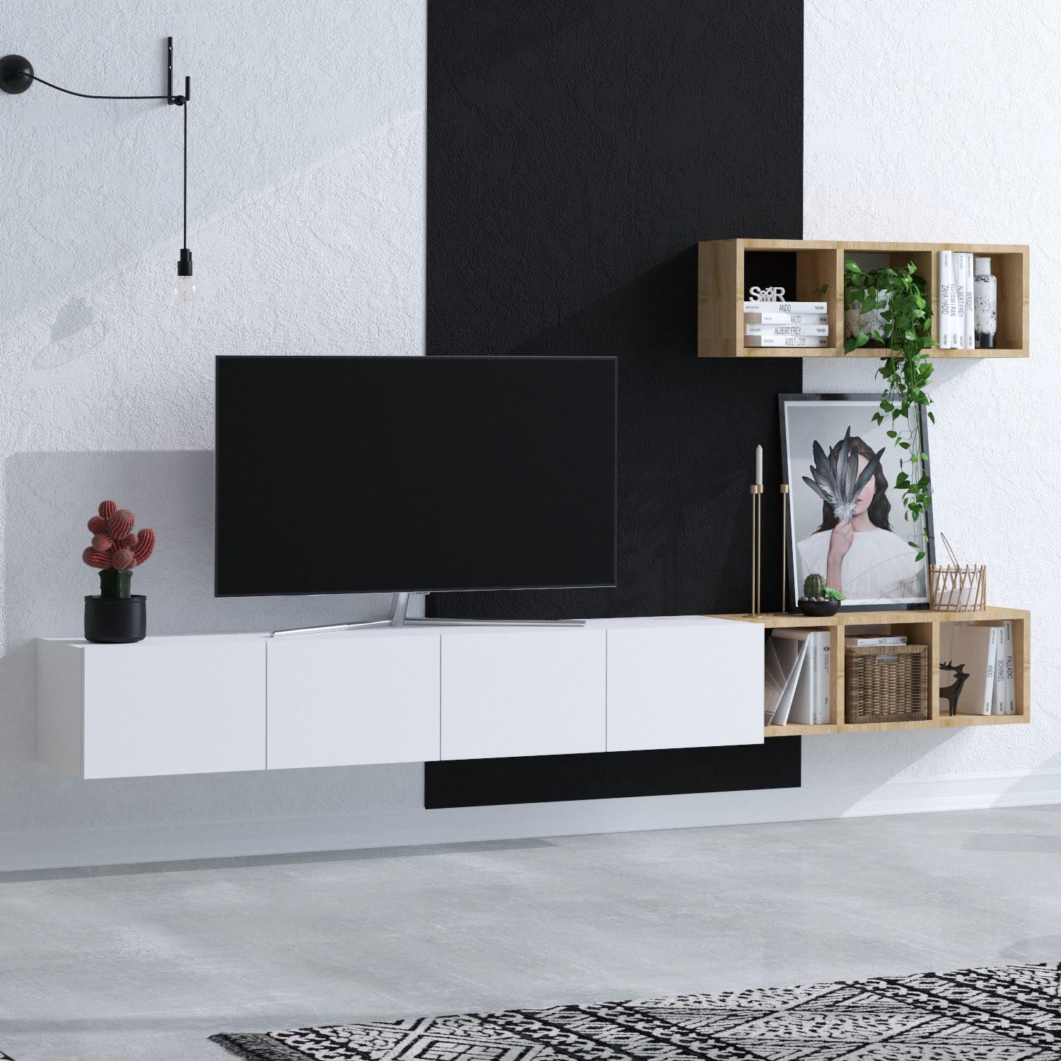 Pıa in Weisseiche präsentiert im Onlineshop von KAQTU Design AG. TV-Möbel ist von Hanah Home