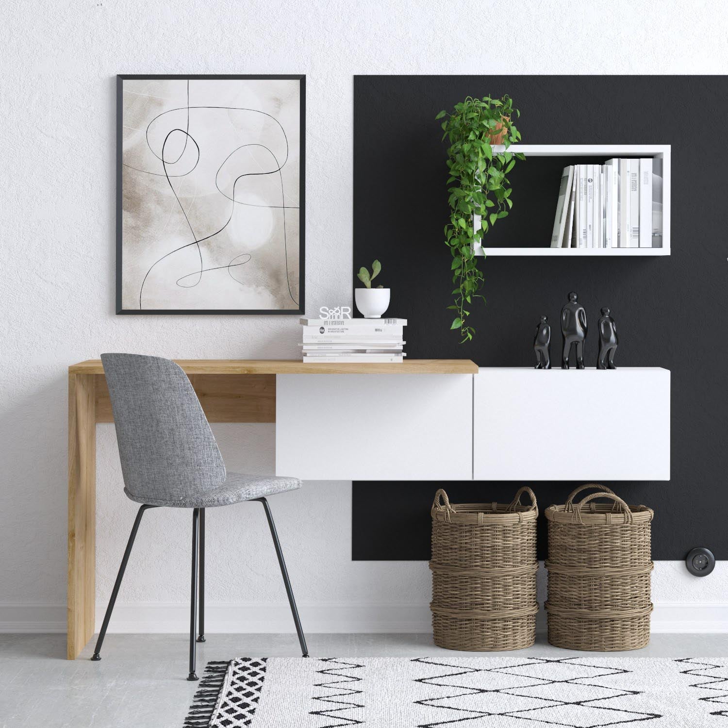 Entdecken Sie den eleganten Tiff Schreibtisch von Hanah Home in Weiß-Eiche. Ideal für stilvolle und produktive Arbeitsplätze!