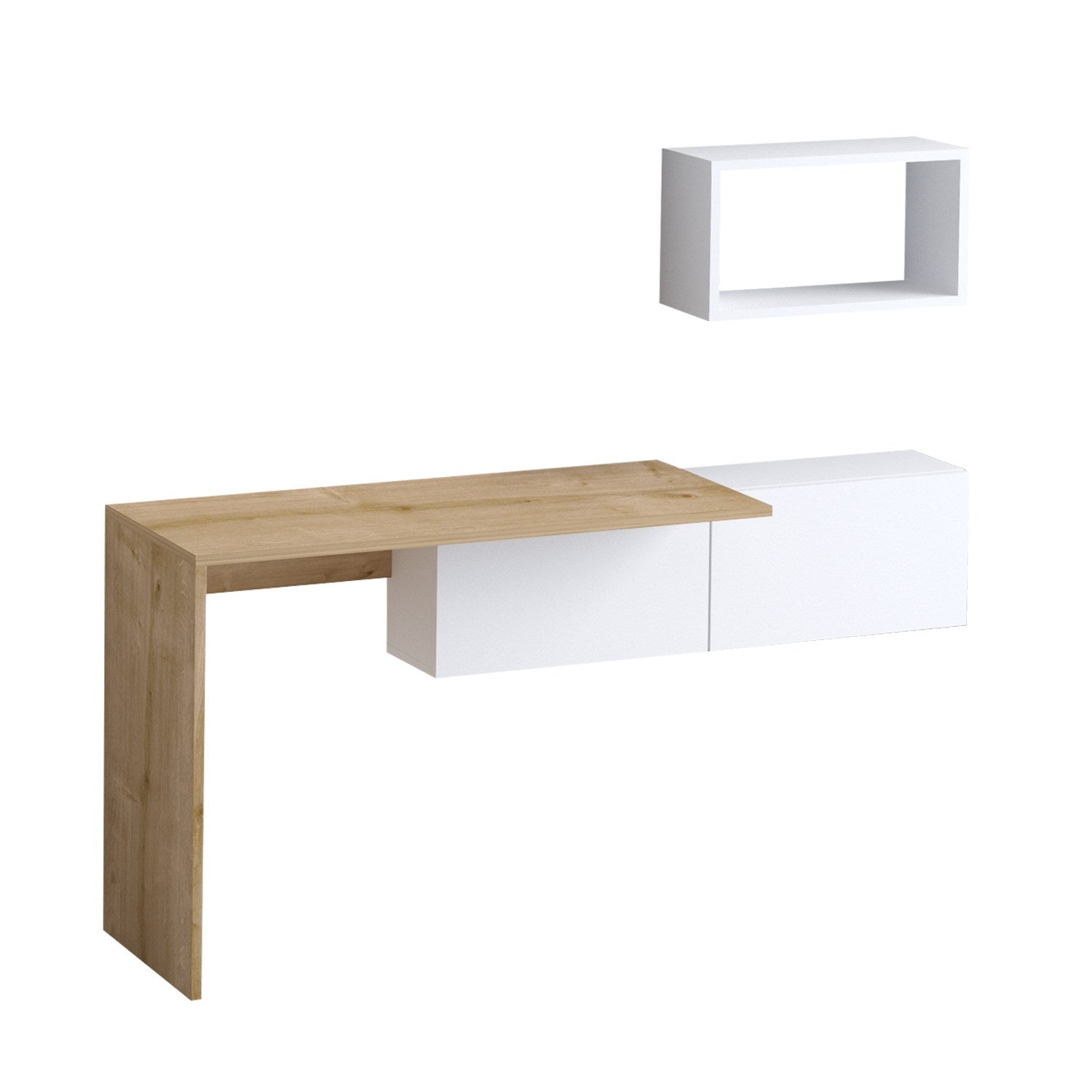 Gestalten Sie Ihren Arbeitsplatz neu mit dem stilvollen Tiff Schreibtisch von Hanah Home in Weiß-Eiche – für mehr Ordnung und Inspiration!