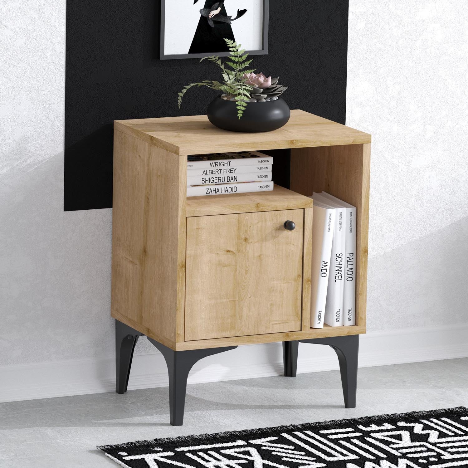 Nuno in Saphir- Eiche präsentiert im Onlineshop von KAQTU Design AG. Nachttisch ist von Hanah Home