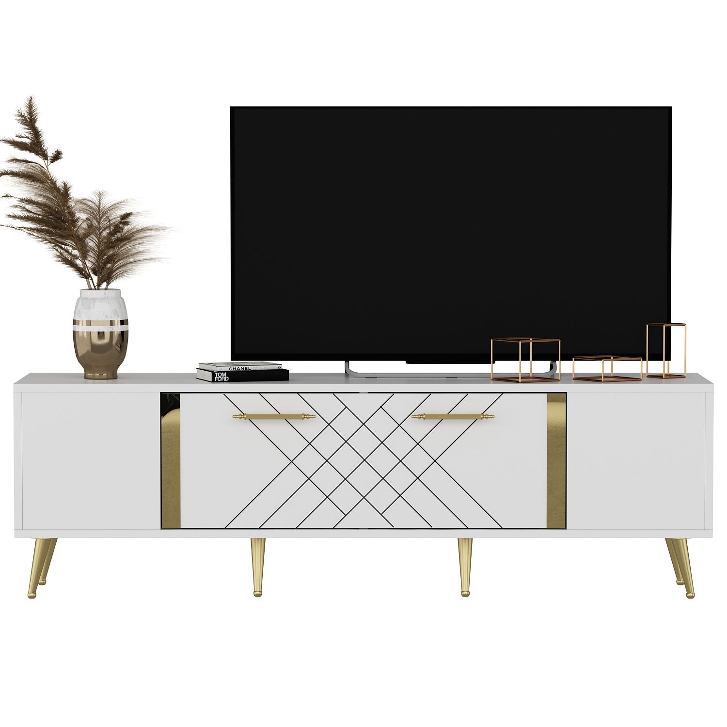 Detas - White, Gold in Weisses Gold präsentiert im Onlineshop von KAQTU Design AG. Sideboard ist von Hanah Home