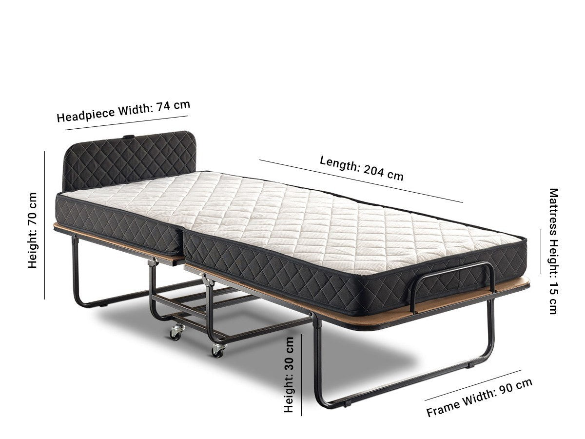Erleben Sie das elegante XL Klappbett von Hanah Home in Weiß und Schwarz. Perfekt für kleine Räume, vereint es Komfort und Funktionalität.