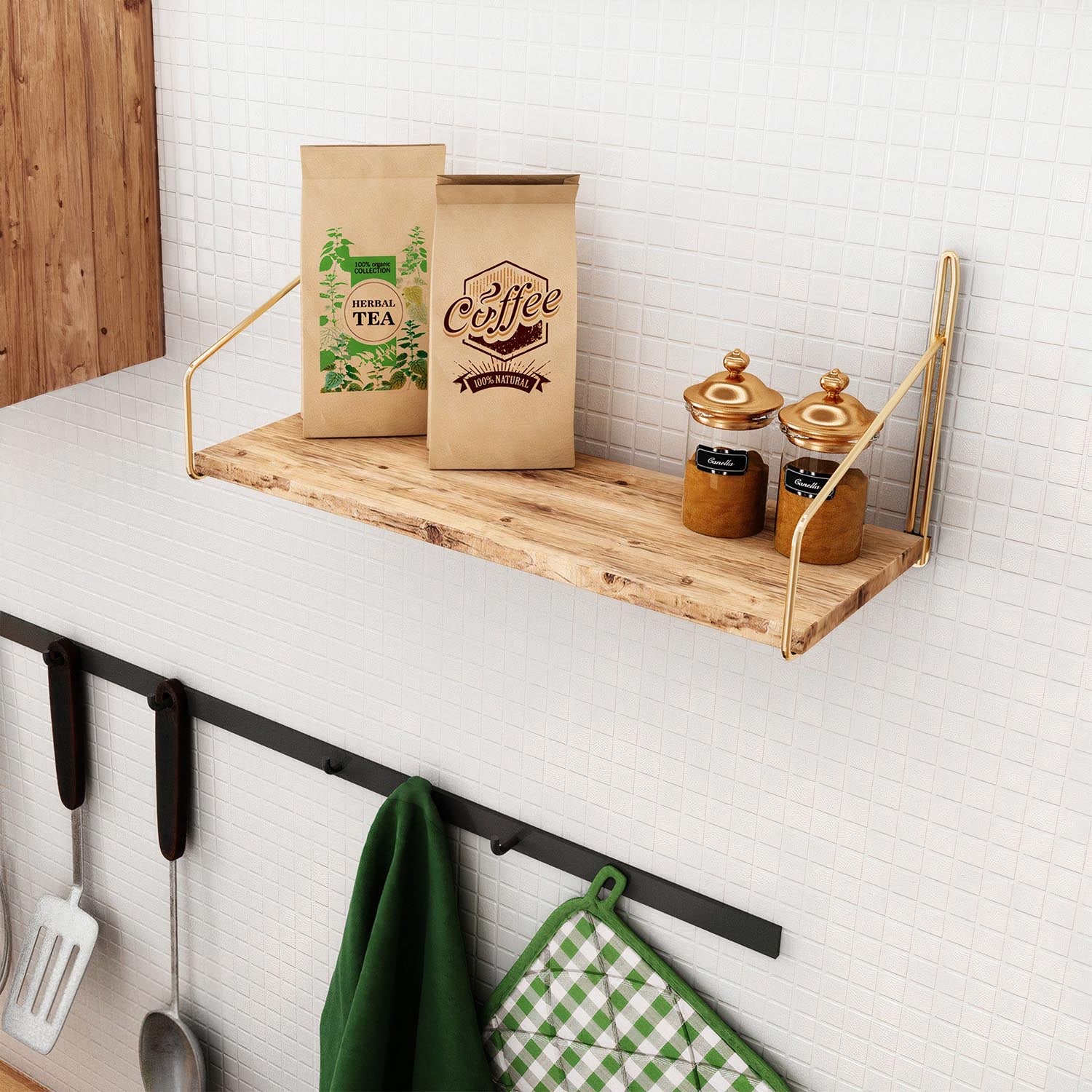 Dekoratif Duvar Rafı in Gold
 Braun präsentiert im Onlineshop von KAQTU Design AG. Wandregal ist von Hanah Home