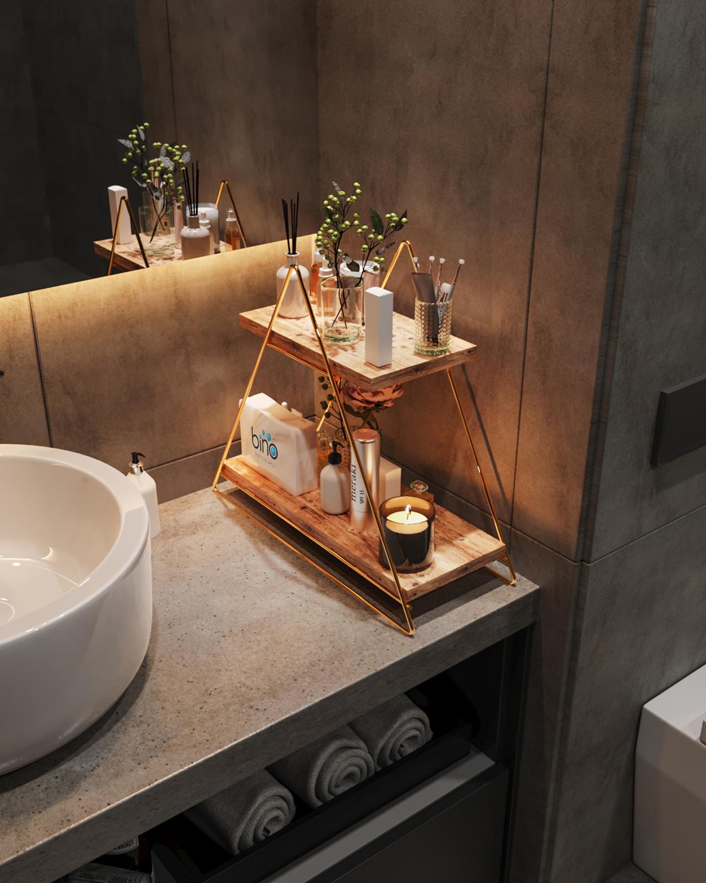 Masa Servis Rafı, Organize Çok Amaçlı Düzenleyici in Gold
 Braun präsentiert im Onlineshop von KAQTU Design AG. Wandregal ist von Hanah Home